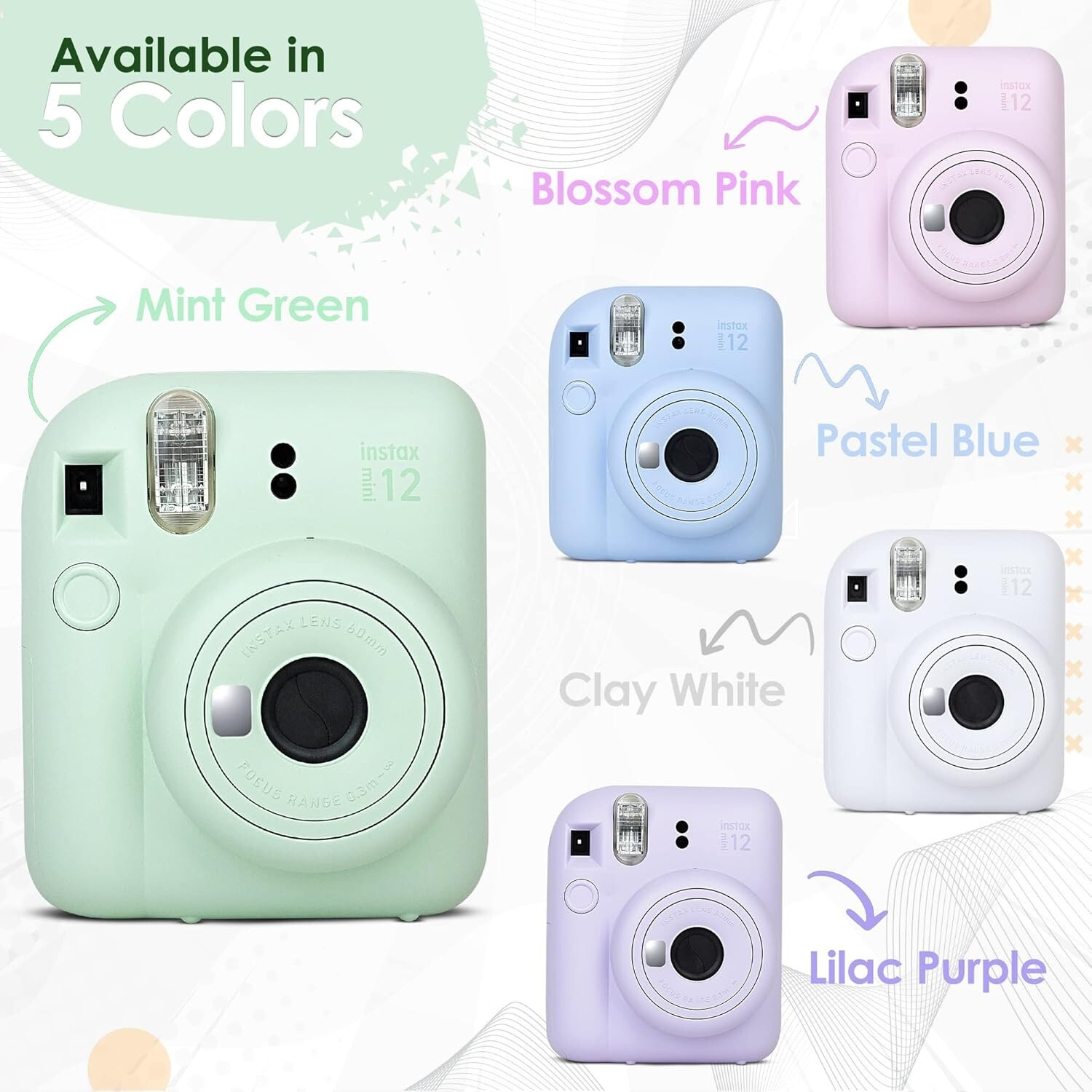 Fujifilm Instax Mini 12 Instant Camera+ 11 PC Accessory Kit -Clay White Camera