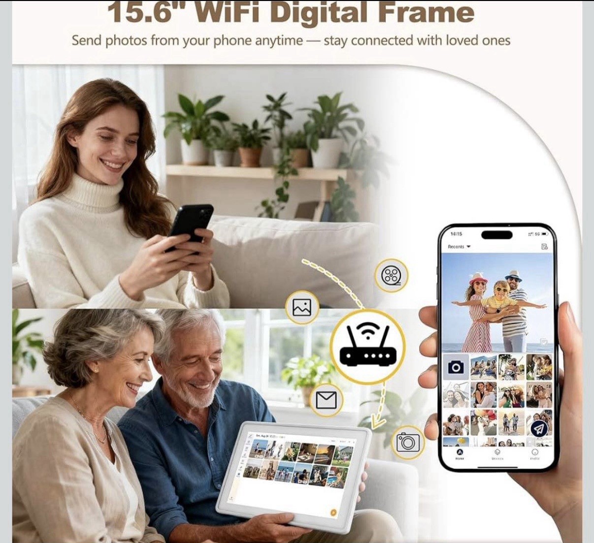 Smart Calendar 15.6″ Touchscreen Wi‑Fi Digital Frame Wall Display, White