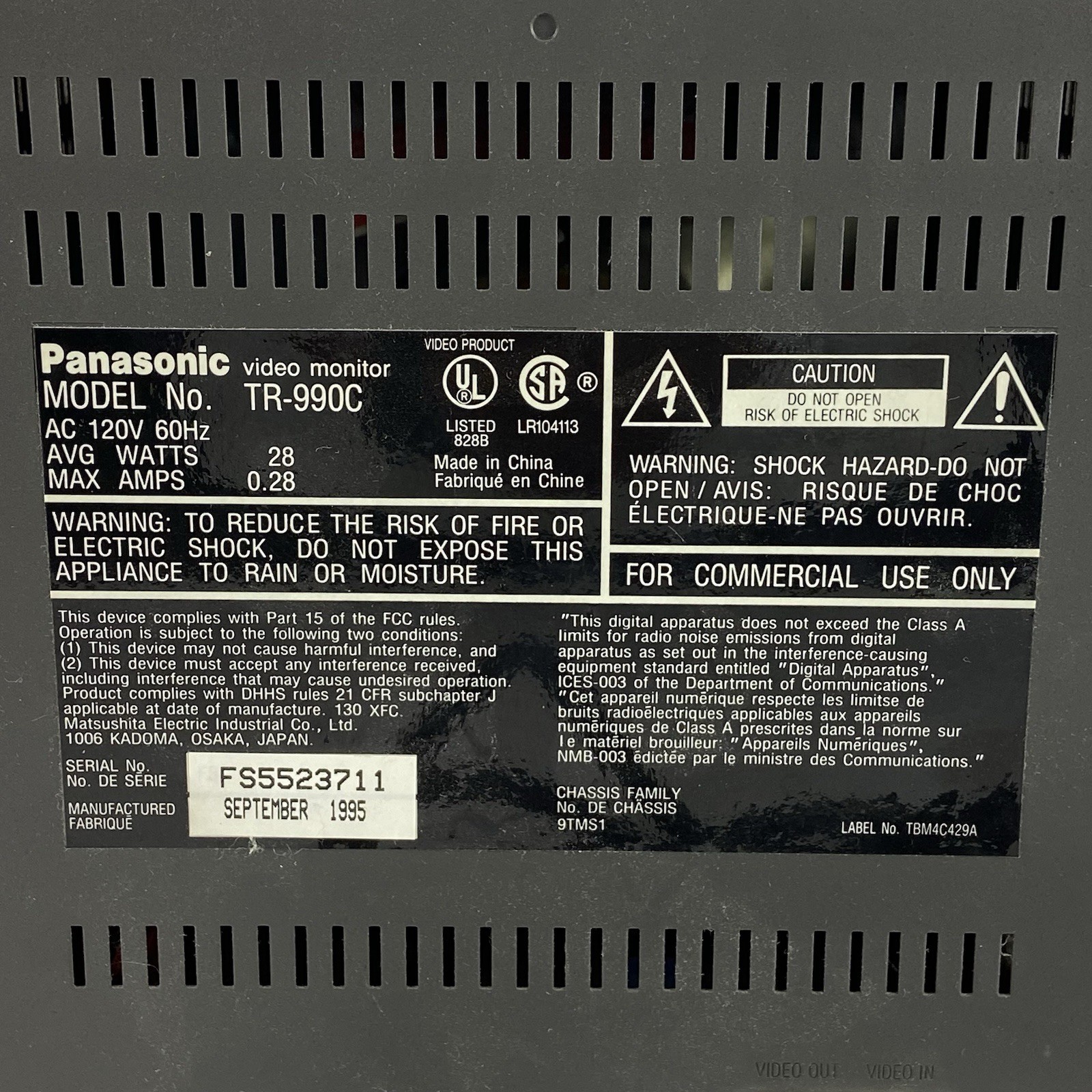 Panasonic TR-990C Video Monitor FS5523711