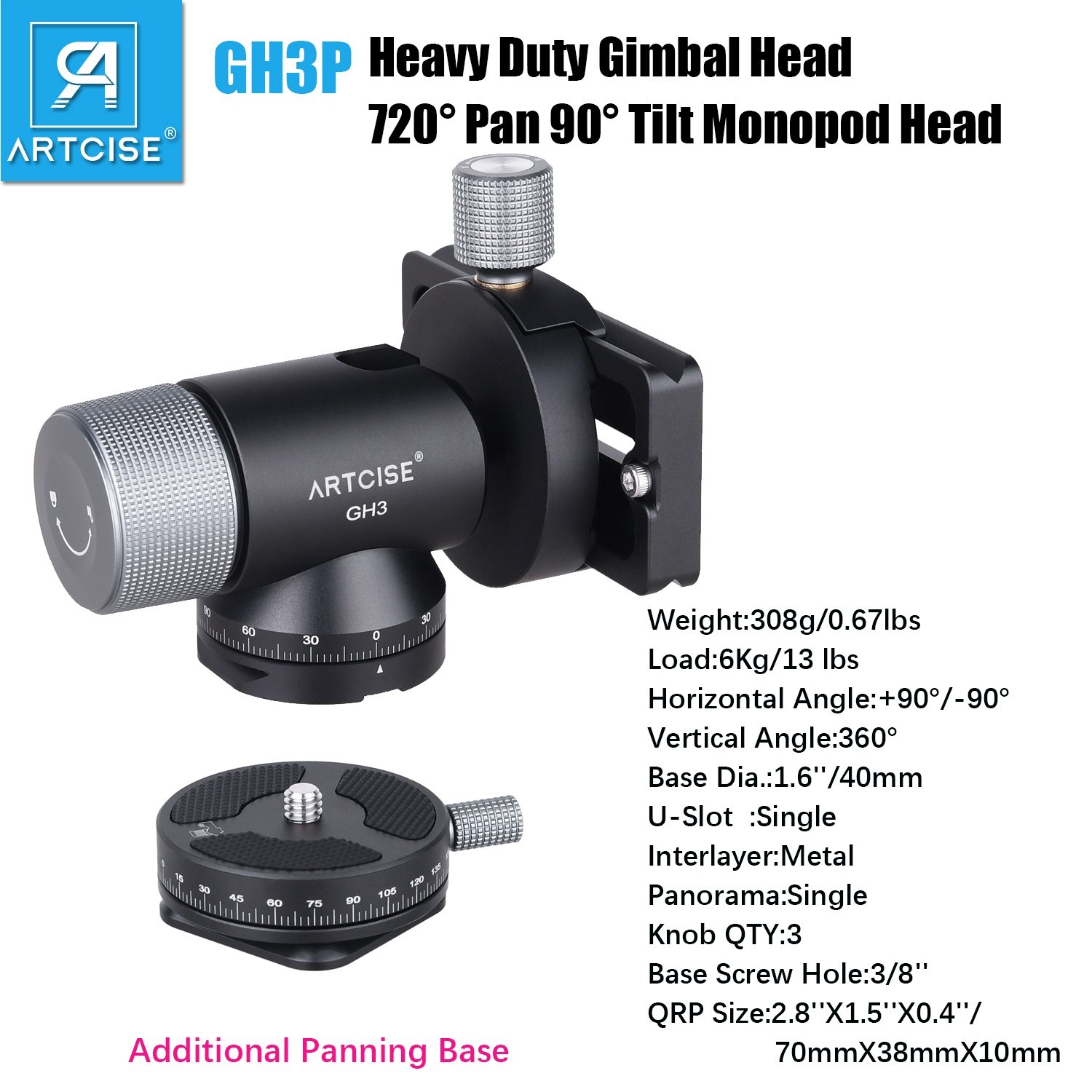 ARTCISE LB44 Panorama All metal Low Profile Tripod Head Ball head fr Camera DLSR