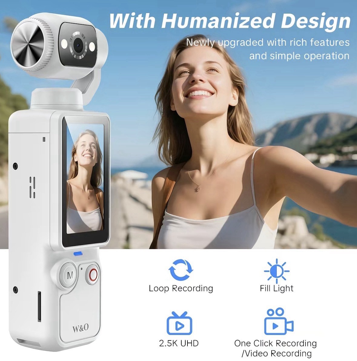 Portable 2.5K Ultra HD Video Recorder With 180• Rotating Lens, Hand Held Stable