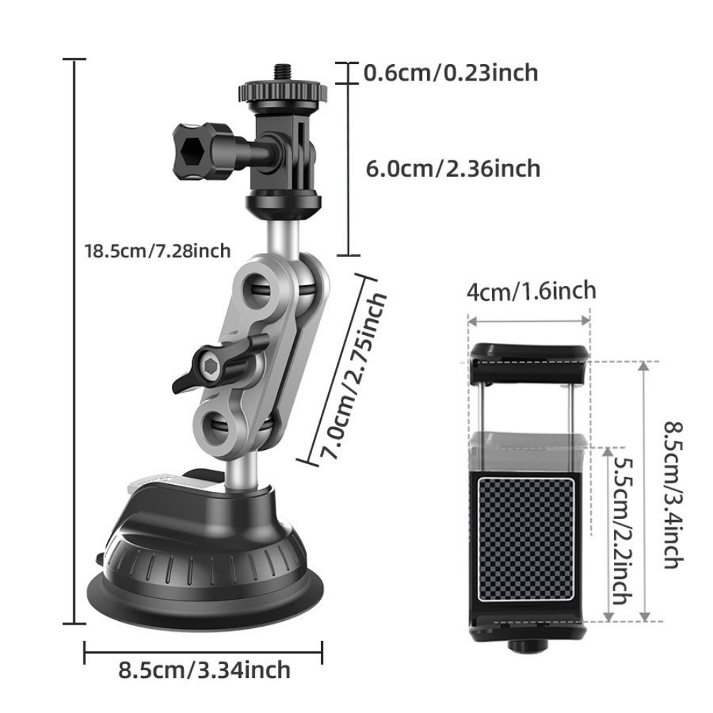 Car Suction Cup Camera Mount Bracket with Phone Holder for Phone/Action Camera