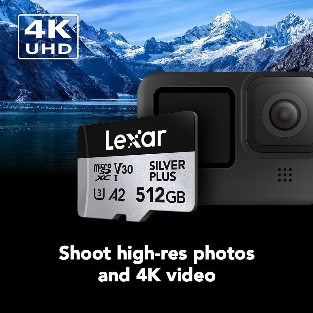 512GB Professional Silver Plus Micro SD Card, UHS-I, C10, U3, V30, Full HD & …