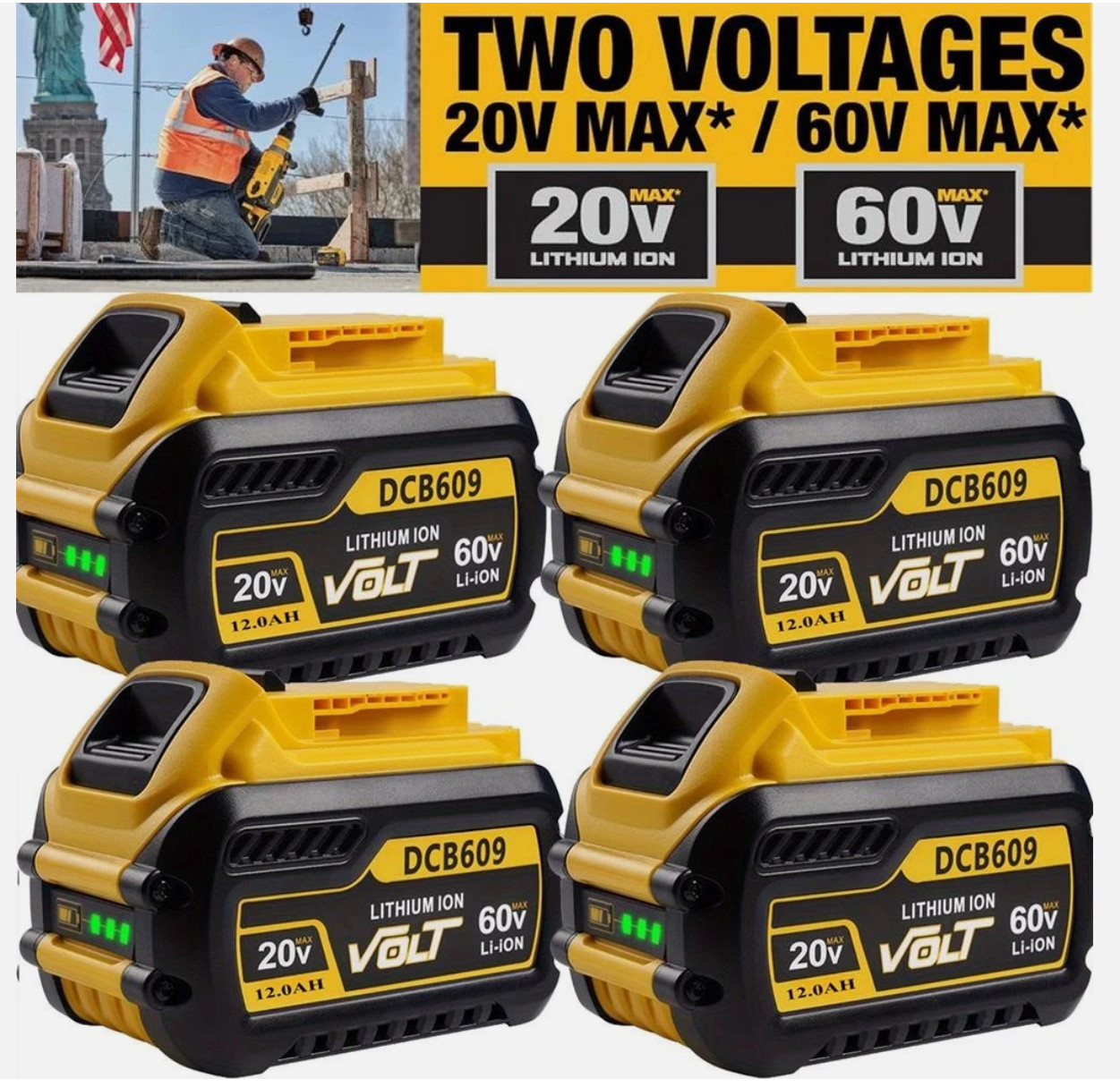 4 Pack DCB606 For DEWALT FLEXVOLT 20V/60V 12Ah MAX Li-Ion Battery DCB606-2