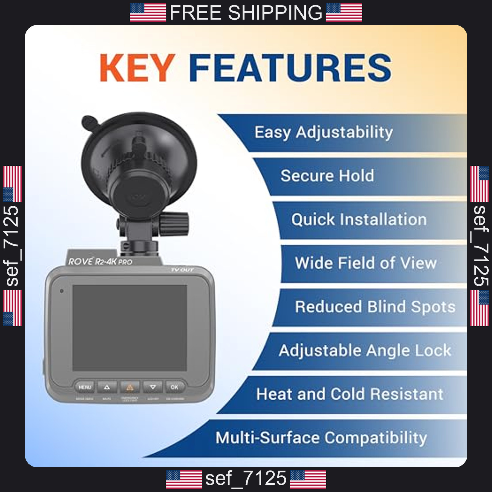 ROVE Suction Cup Mount for R2-4K, R2-4K PRO and R2-4K Dual Dash Camera Models
