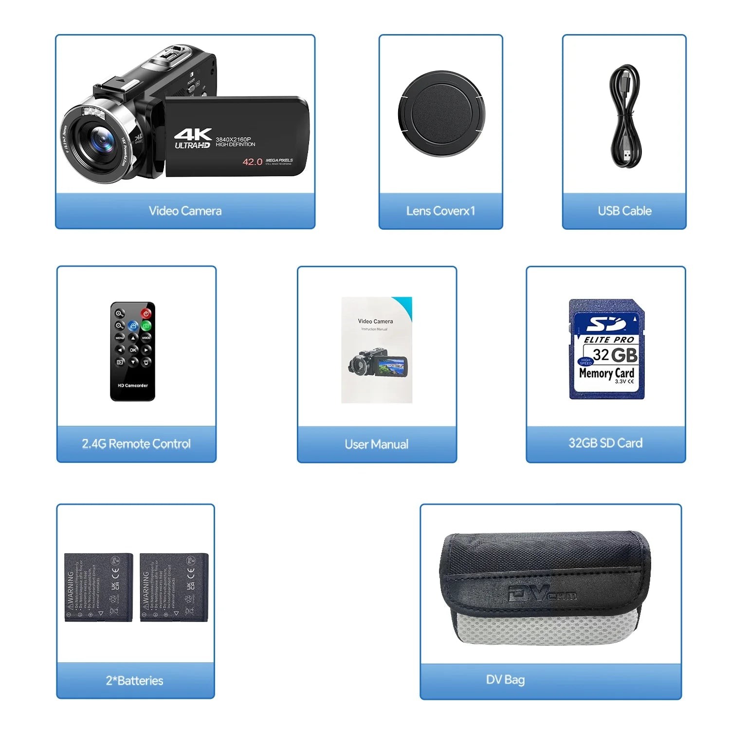 Video Camera 4K Digital Camcorder 18X Zoom Digital Camera 42MP Webcam &Led Light