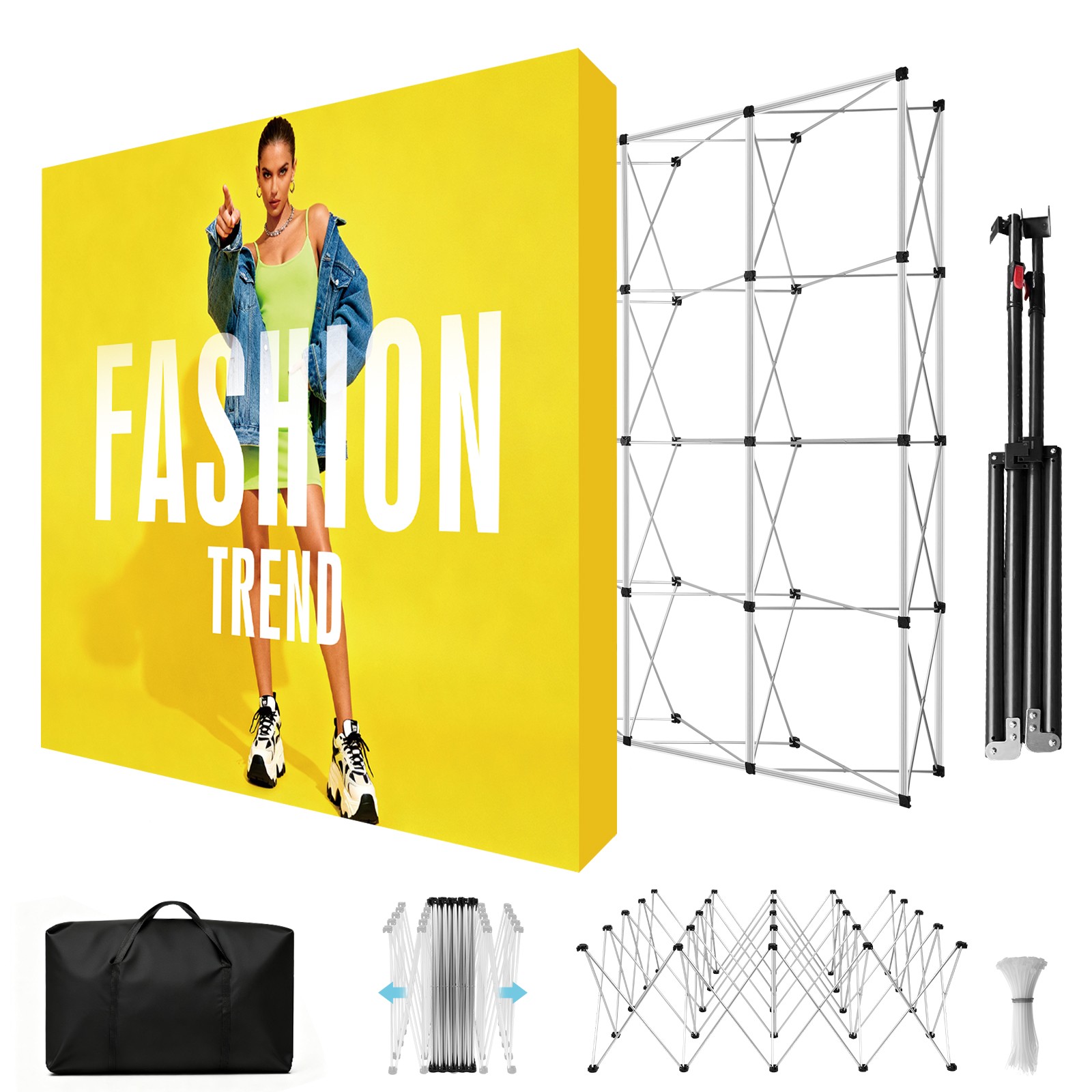 Portable Pop Up Display Stand, Tension Backdrop Booth Frame, Fabric Trade Show