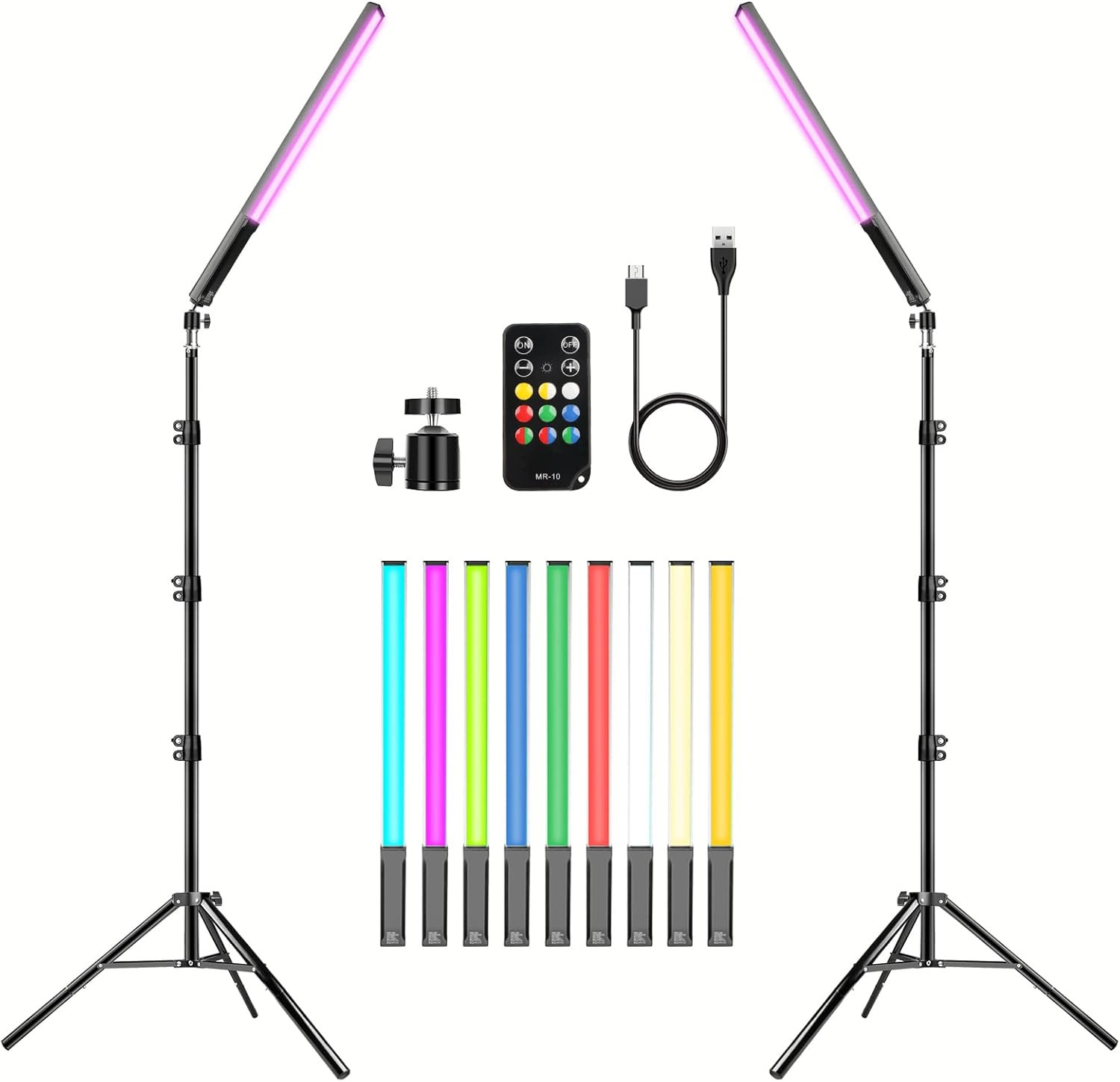 2 Pack RGB LED Video Light Wand Stick with Tripod, Photography Studio Lighting K