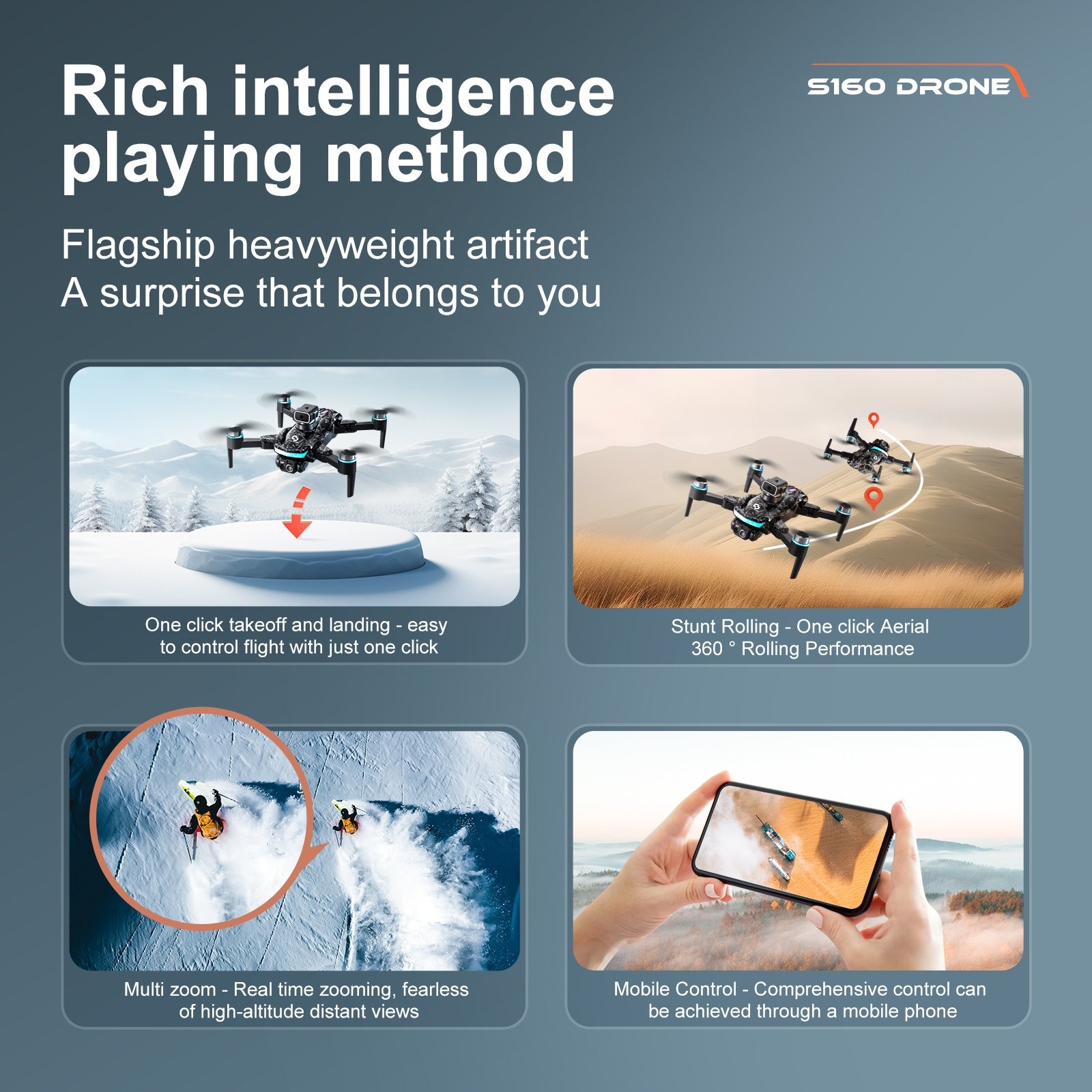 Drone WIFI FPV 4K Dual Camera Obstacle Avoidance Remote Control with Screen S160