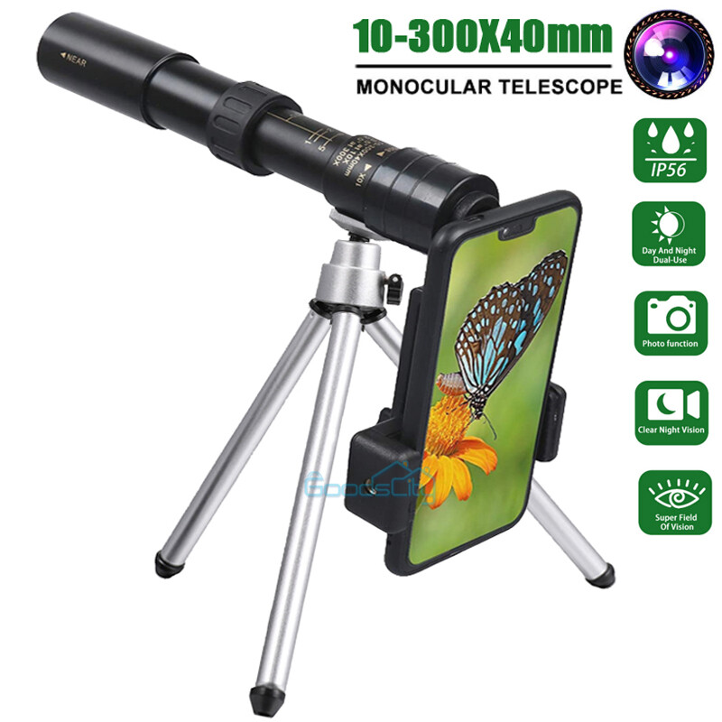 Day/Night Military 10-300X40mm Zoom HD Monocular Phone Telescope w/Tripod + Clip