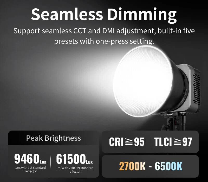 ZHIYUN Molus G200 200W Bi-Color LED Video Light Bowen Mount Photography Lighting