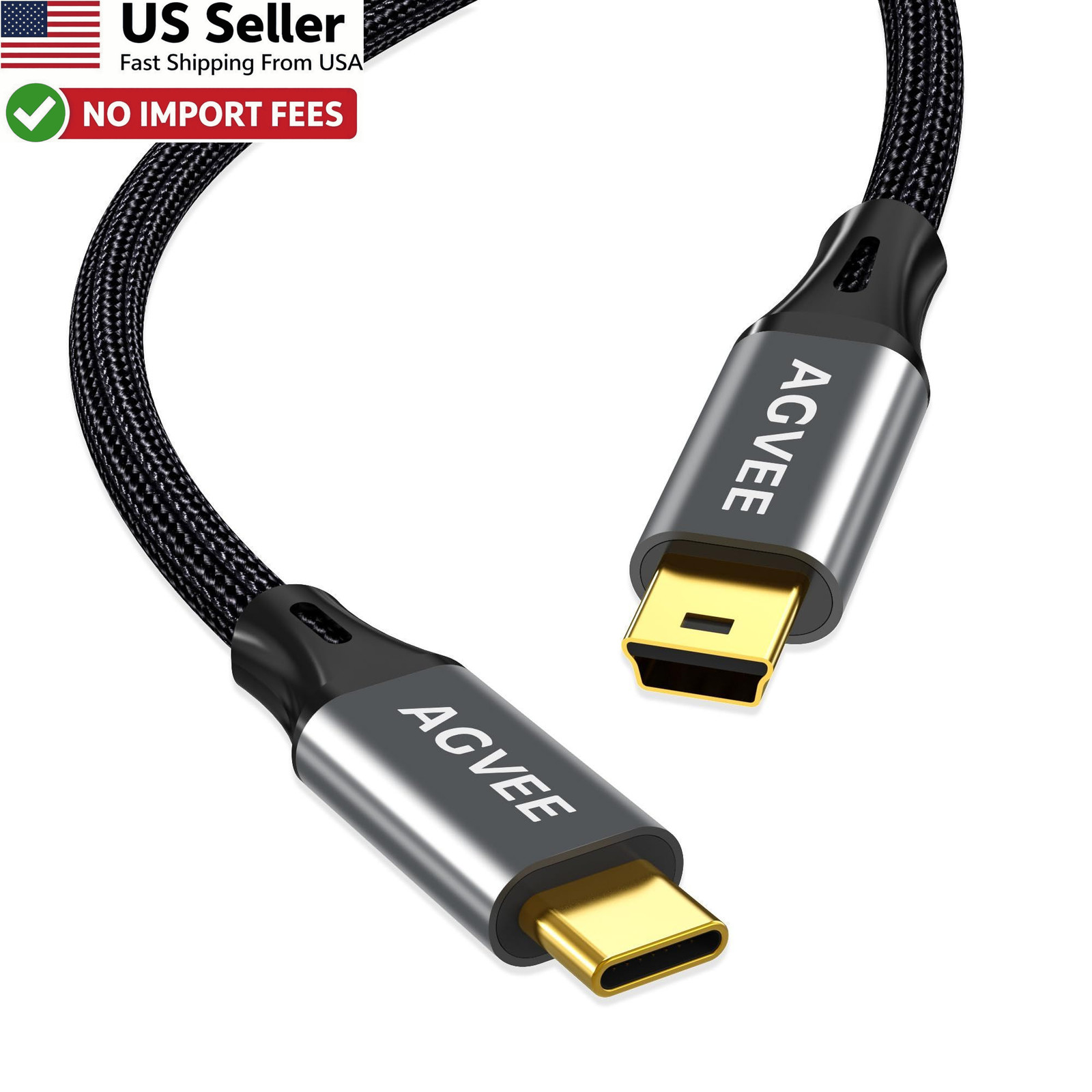3.3ft USB C to Mini USB Cable Braided Type C to Mini B 5 Pin Cord Gray FROM USA