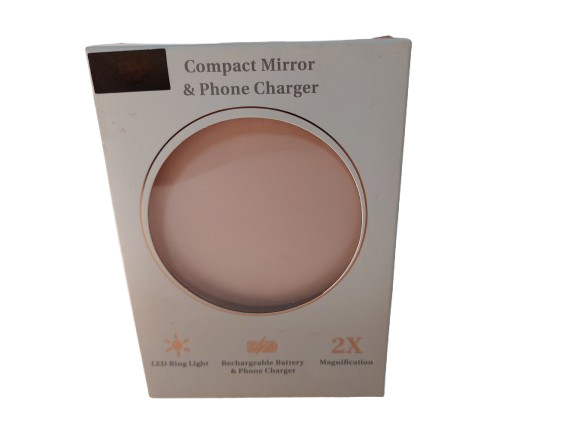 Compact Mirror And Phone Charger LED Ring Light Rechargeable 2X New Sealed