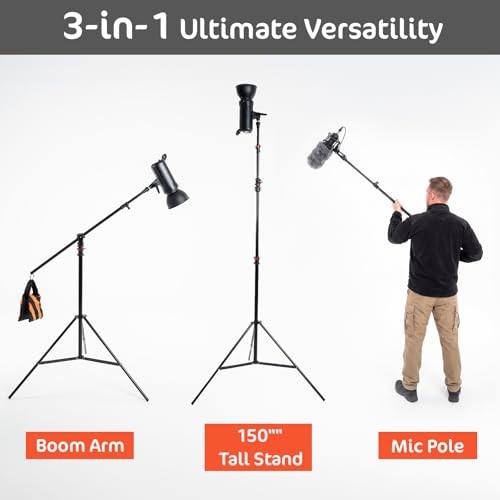 Photography 3-in-1 Heavy Duty Aluminum Alloy 12.5ft Light Stand with Boom Arm