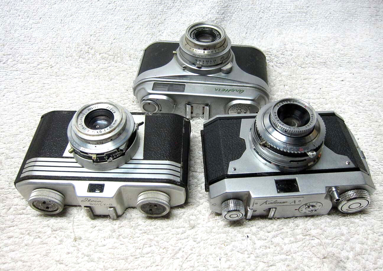 THREE (3) Vintage Antique 1950’s 35mm Cameras.Arette IA, Iloca Quick-A,Kalimar A