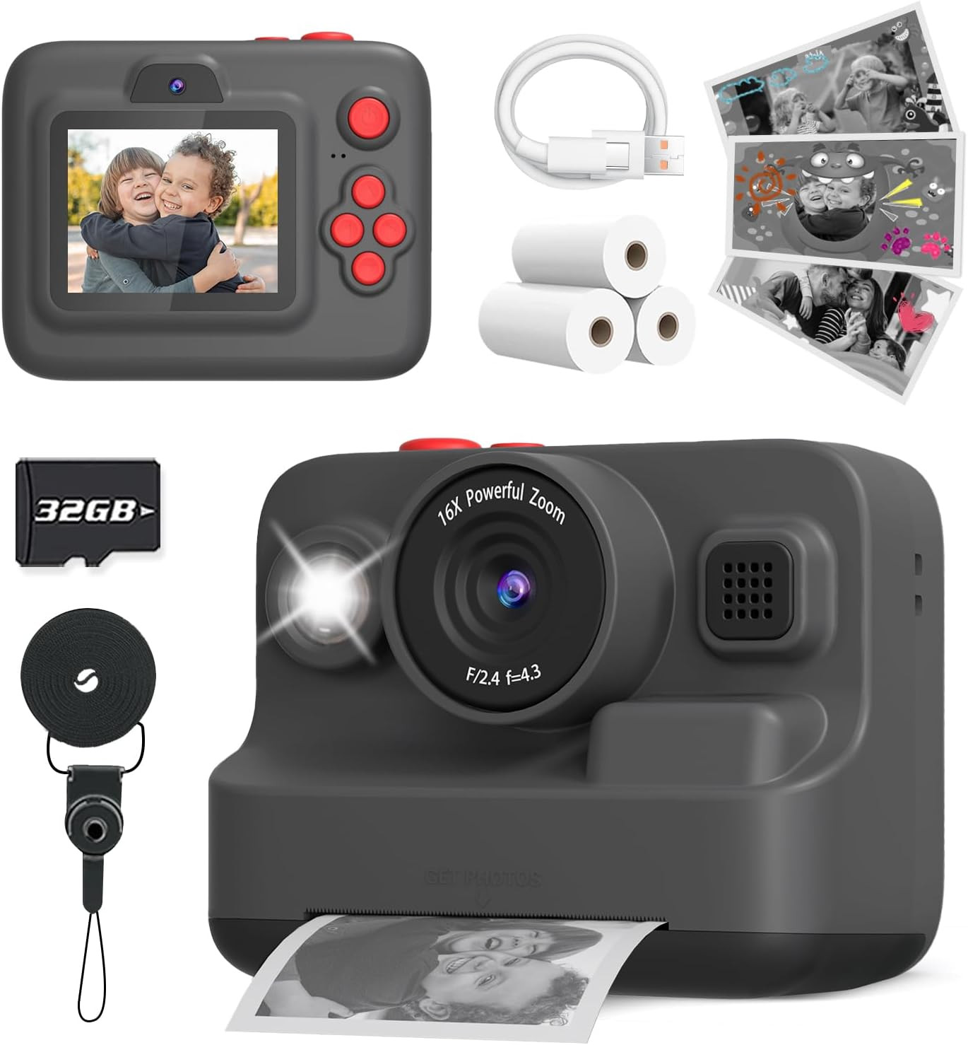 Kids Camera Instant Print, Dual-Lens Front Rear Selfie Camera for Kids, Christma