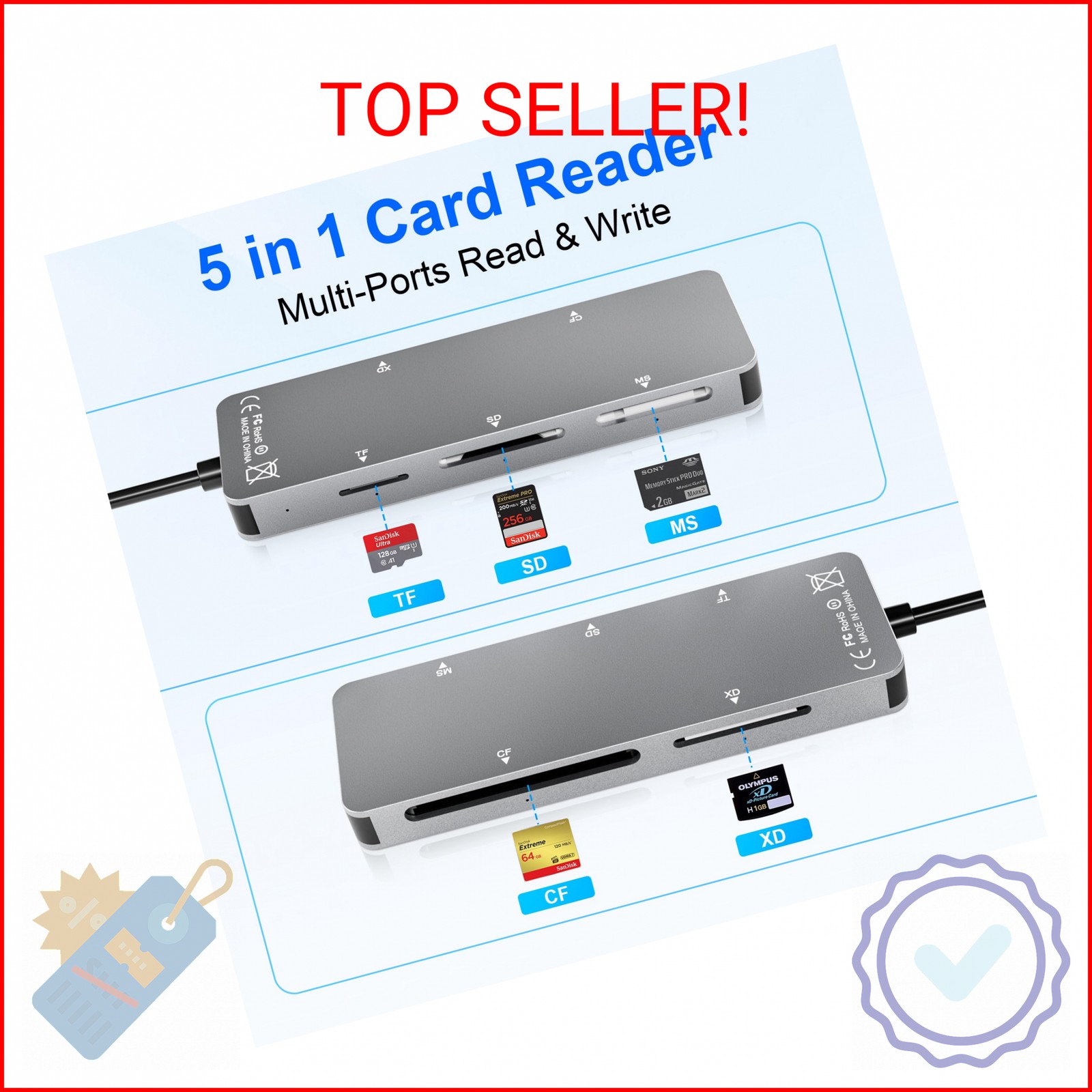 Memory Stick pro Duo Adapter 5-in-1 Multi Memory Card Reader Supports SD/TF/CF/M