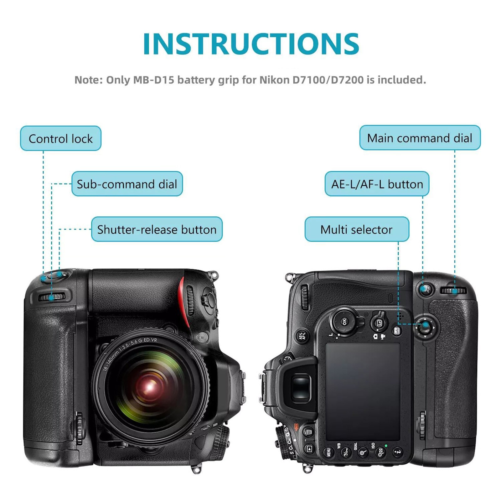 New MB-D15 Vertical Battery Grip Replacement For Nikon D7100 D7200 Cameras