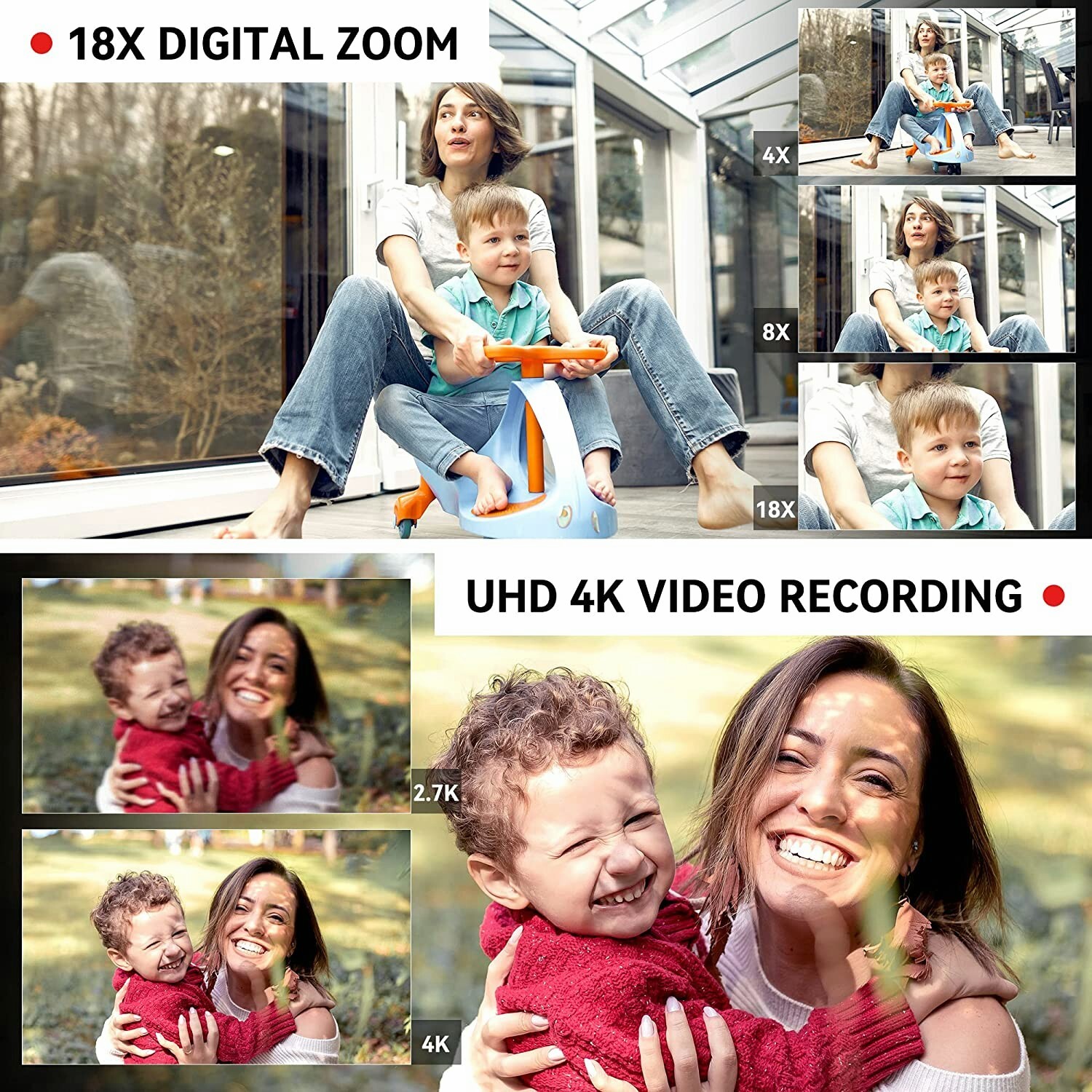 UHD 4k Video Camera Camcorder with 18X Digital Zoom,64MP Digital Camera Recorder