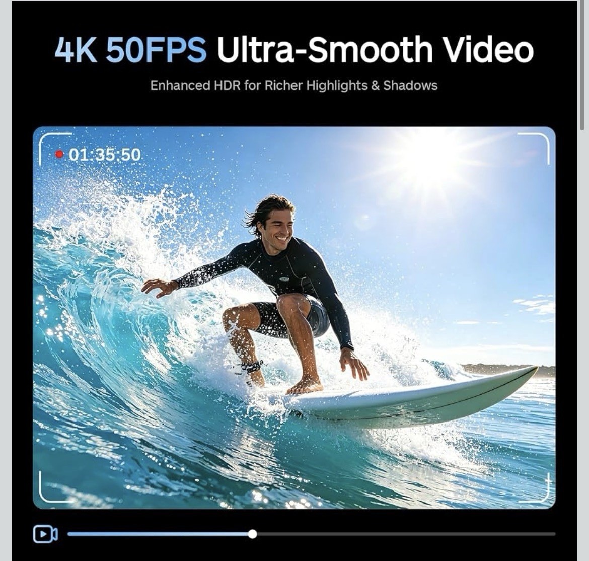 XTU S7 Pro Action Camera, 1/2” Sensor ,4K Cinematic Video, Vlog Camera