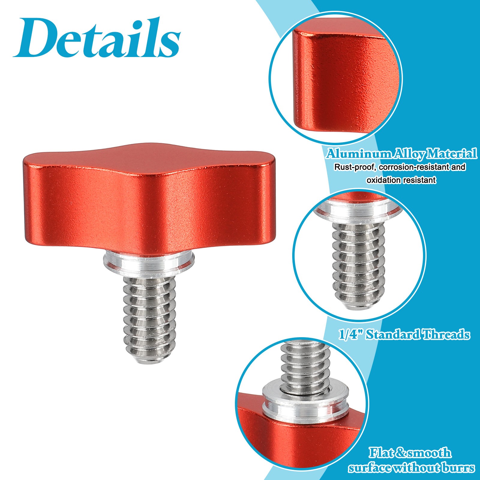 Clamping Screw Knob 1/4″ x 0.98″, 2Pcs Aluminum Alloy Camera Thumb Screws, Red