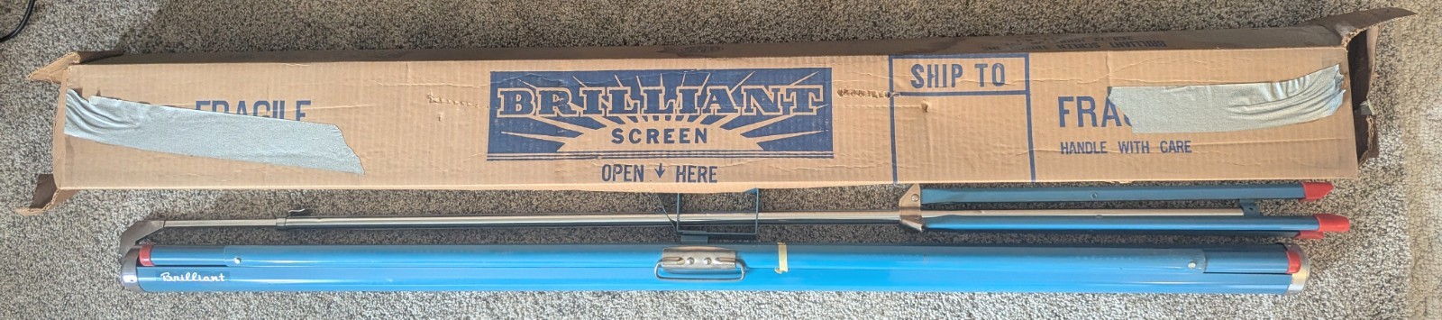 NOS Vintage Brilliant 48 x 48 Blue Movie Projector Screen W/Box 1950’s 1960’s