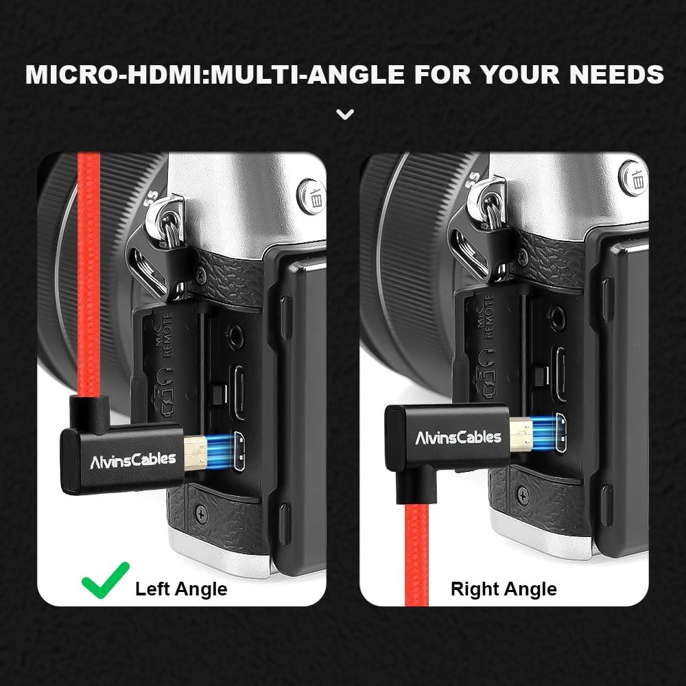 Left Angle Micro HDMI to HDMI Cable 8K@60Hz 4K@120Hz Braided 2.1 for Sony Canon