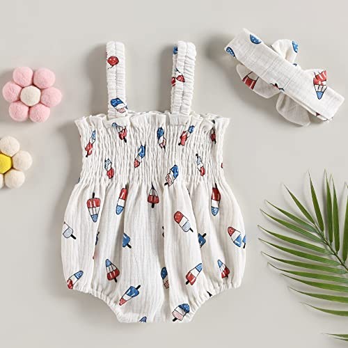 4th of July Newborn Baby Girl Outfit Amerian Flag Boho 3-6 Months Off-white