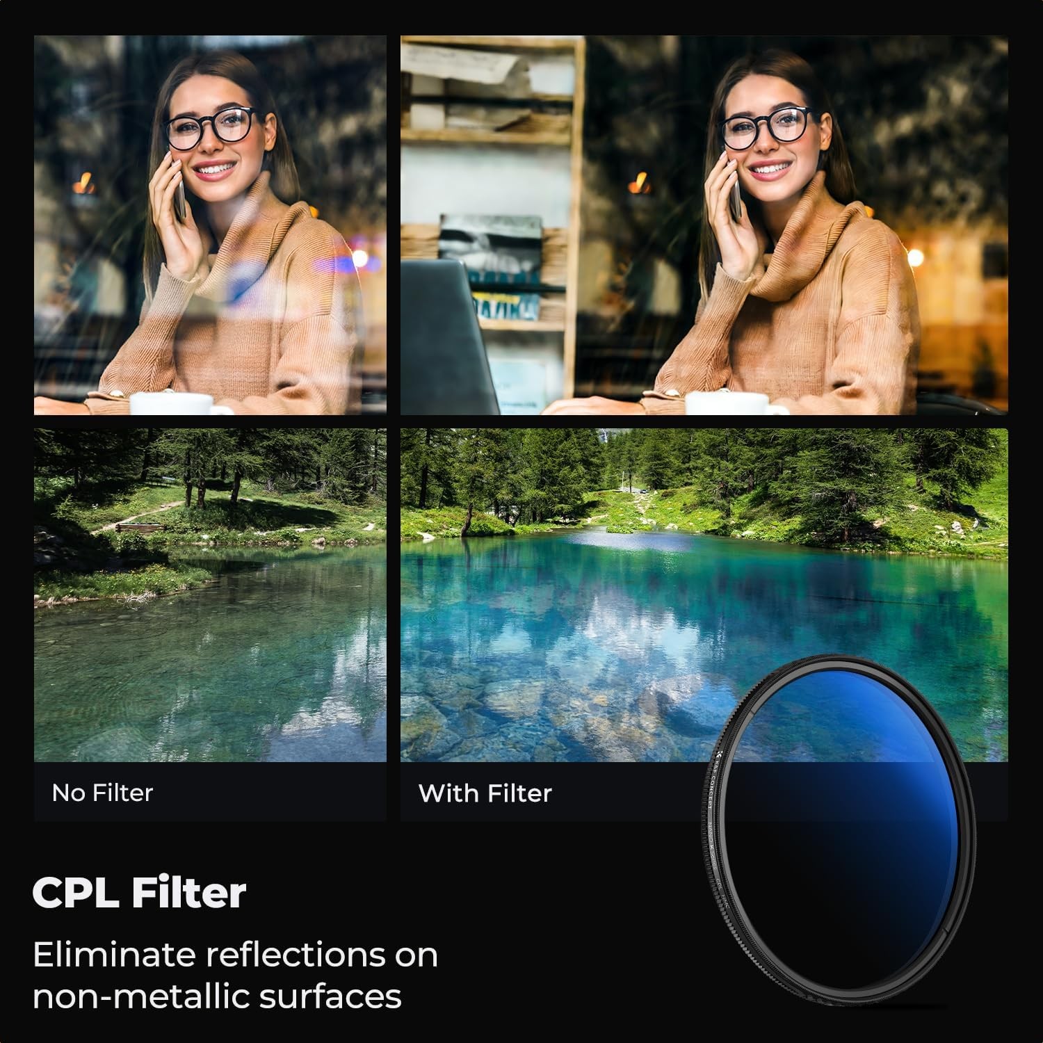 K&F Concept 37-95mm Circular Polarizer Filter CPL Filter with Cleaning Cloth