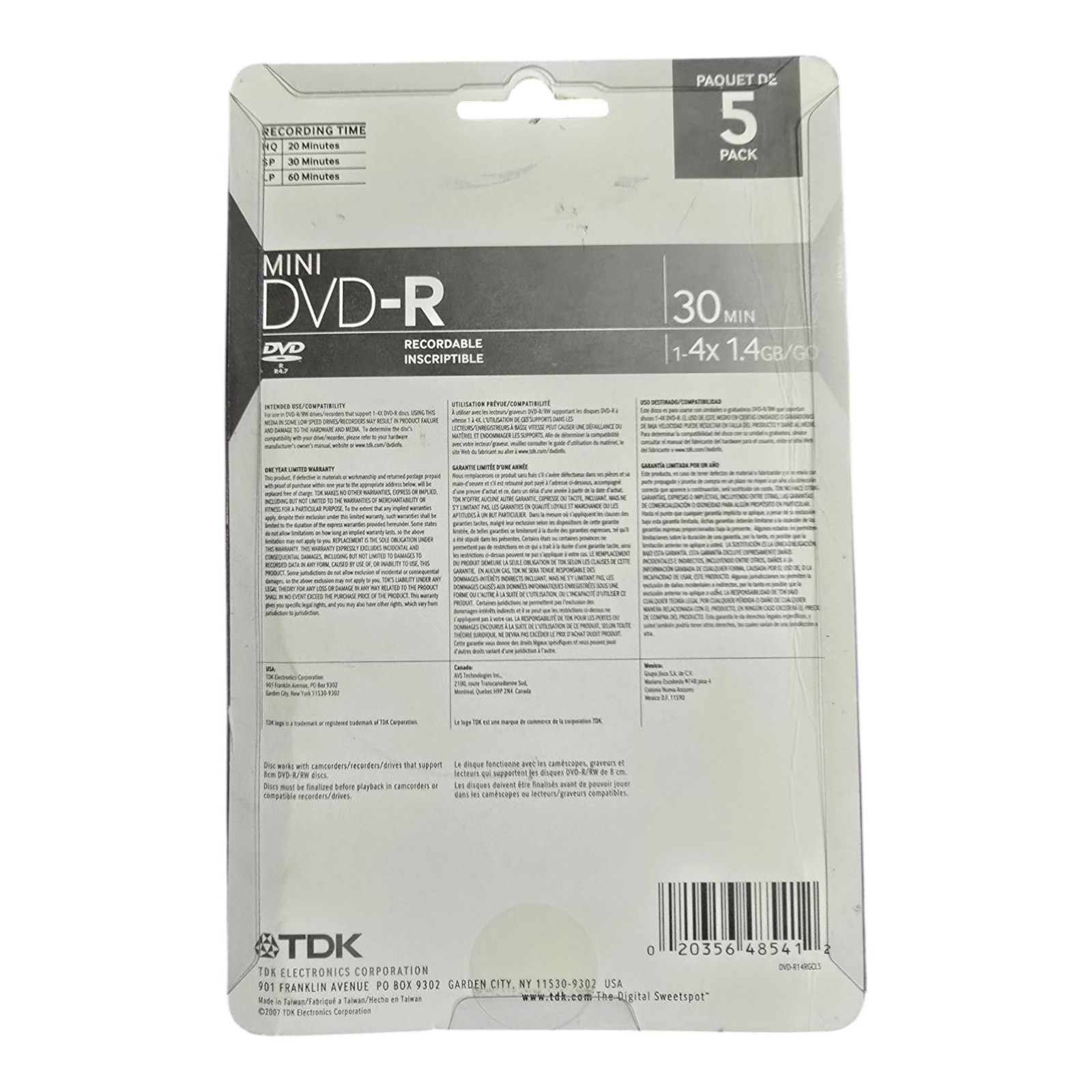 NEW Sealed! 5 Pack TDK Mini DVD-R 30 Minute Discs Recordable Blank for Camcorder