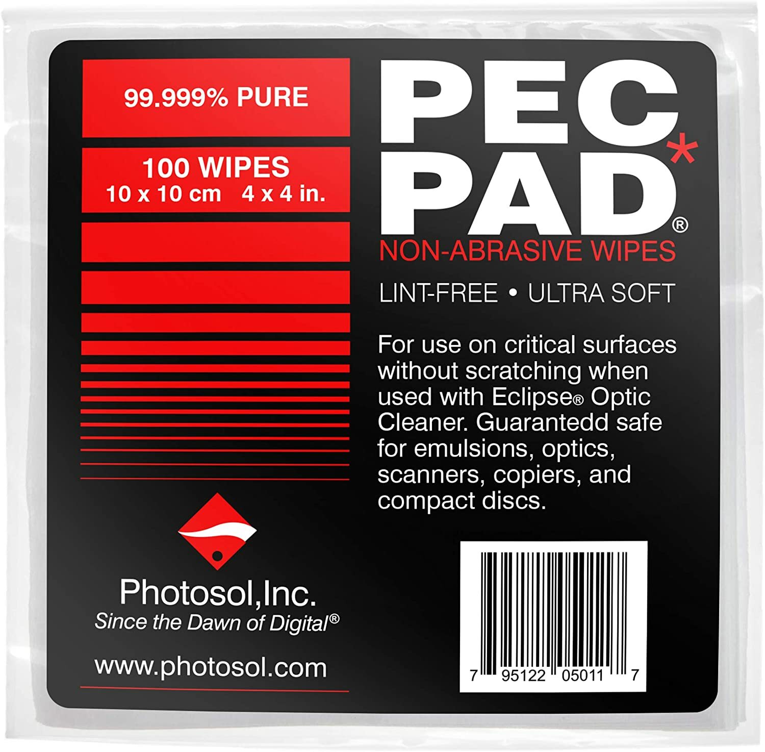 PEC-PAD Lint Free Wipes 4”x4” 100PK – Non-Abrasive Cleaning Cloth for Cameras