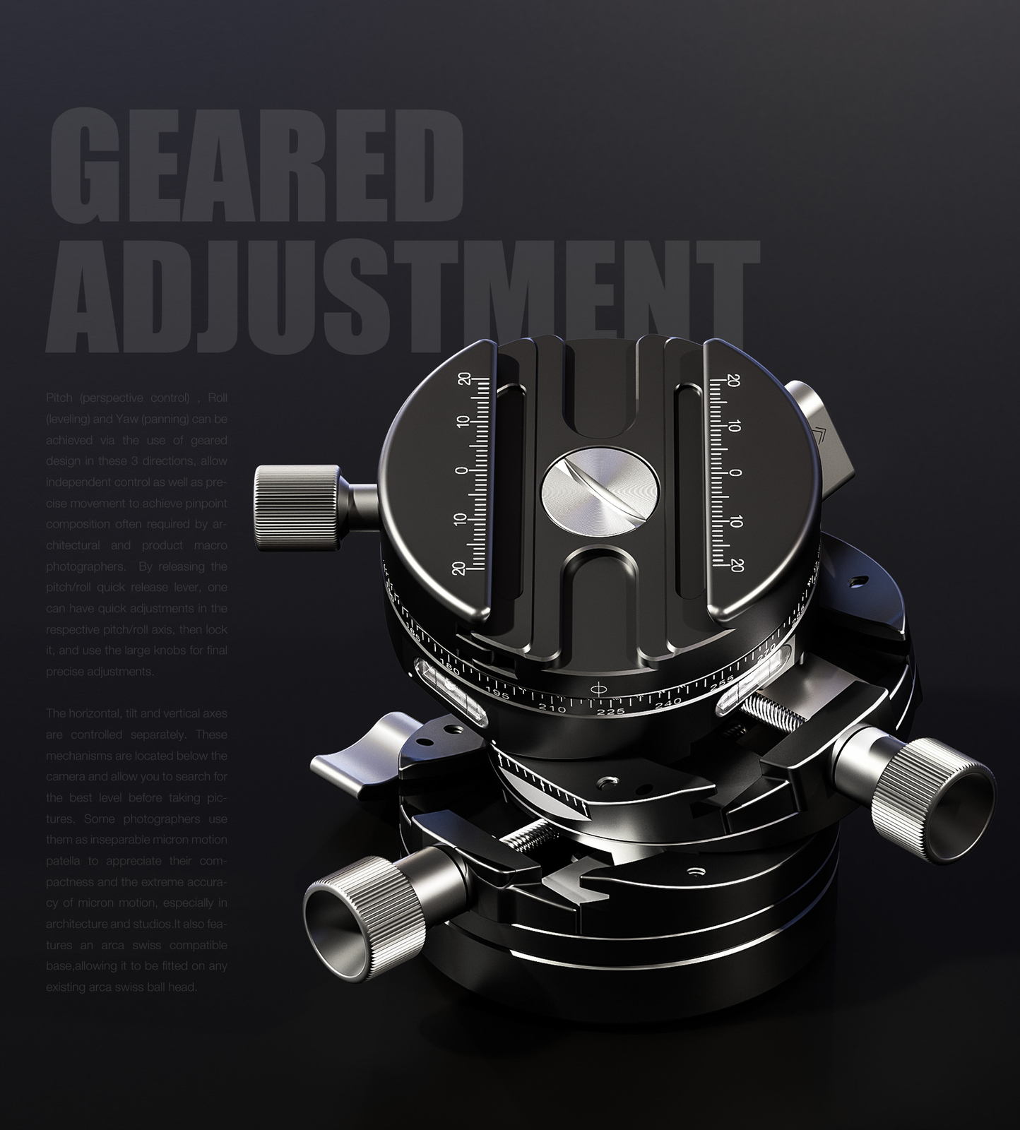 Leofoto G20 3D Geared Head with QR Plate Tripod Head for Camera