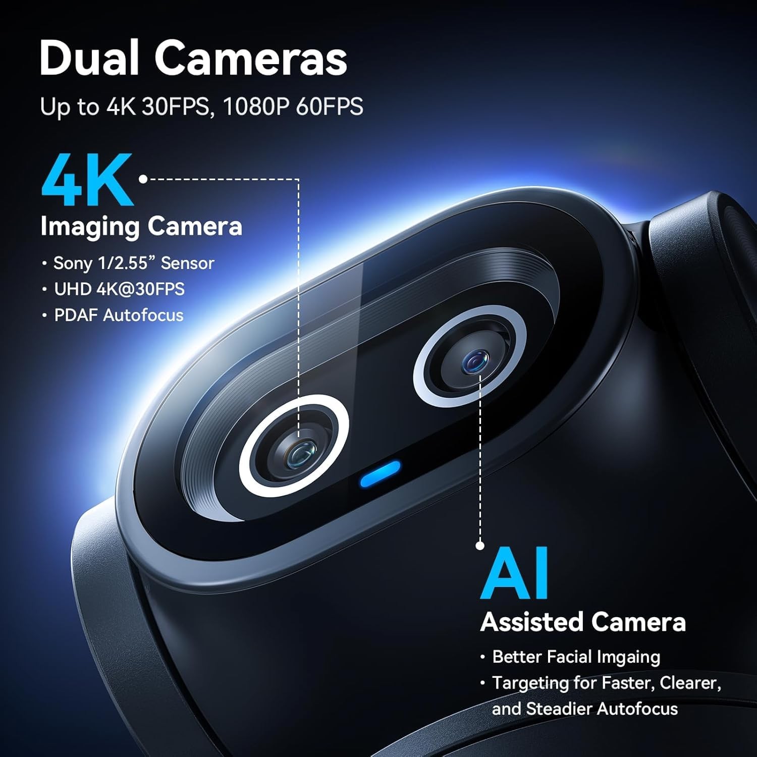 EMEET PIXY Dual-Camera AI-Powered PTZ Camera 4K with Tripod, AI Black