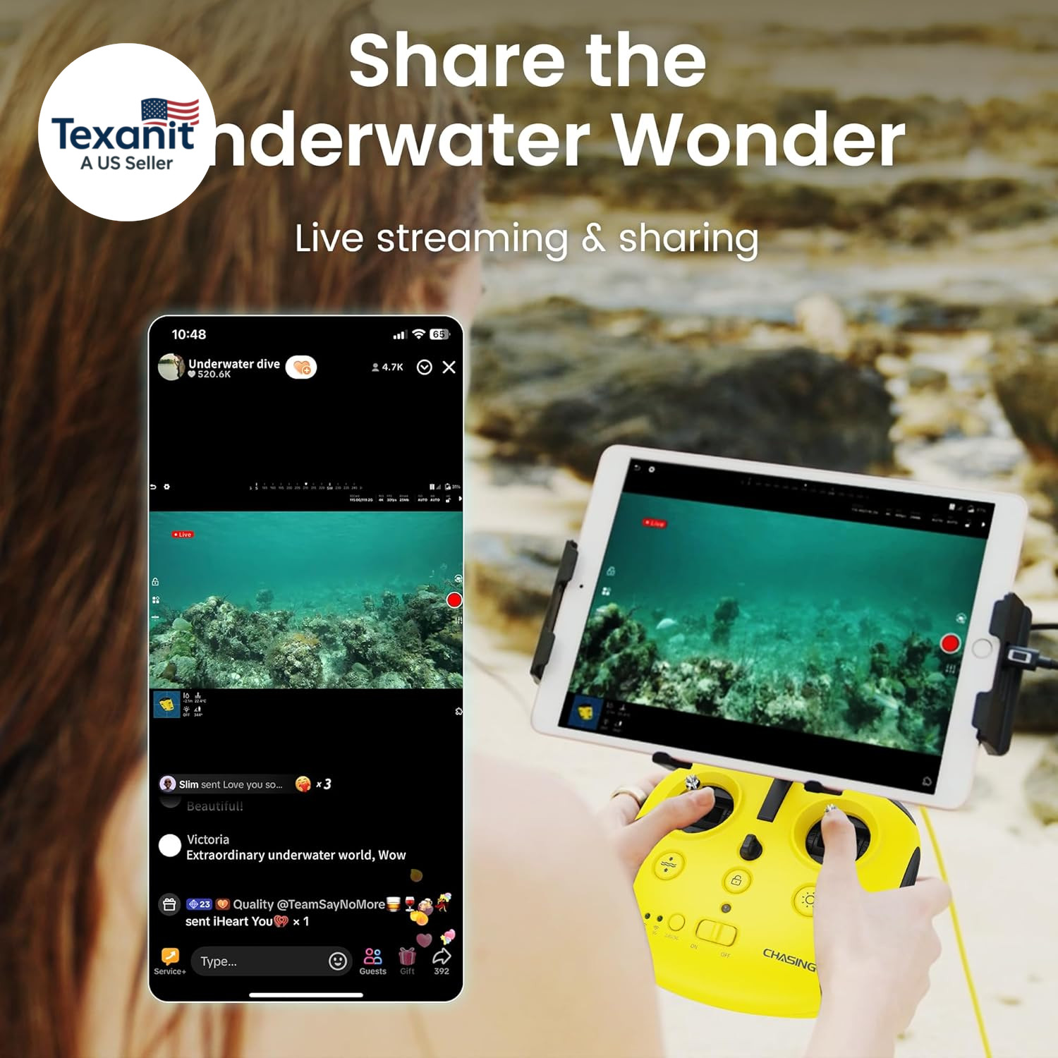 Underwater Drone, Mini S Submarine Drone with 4K+EIS Image Stabilization Camera