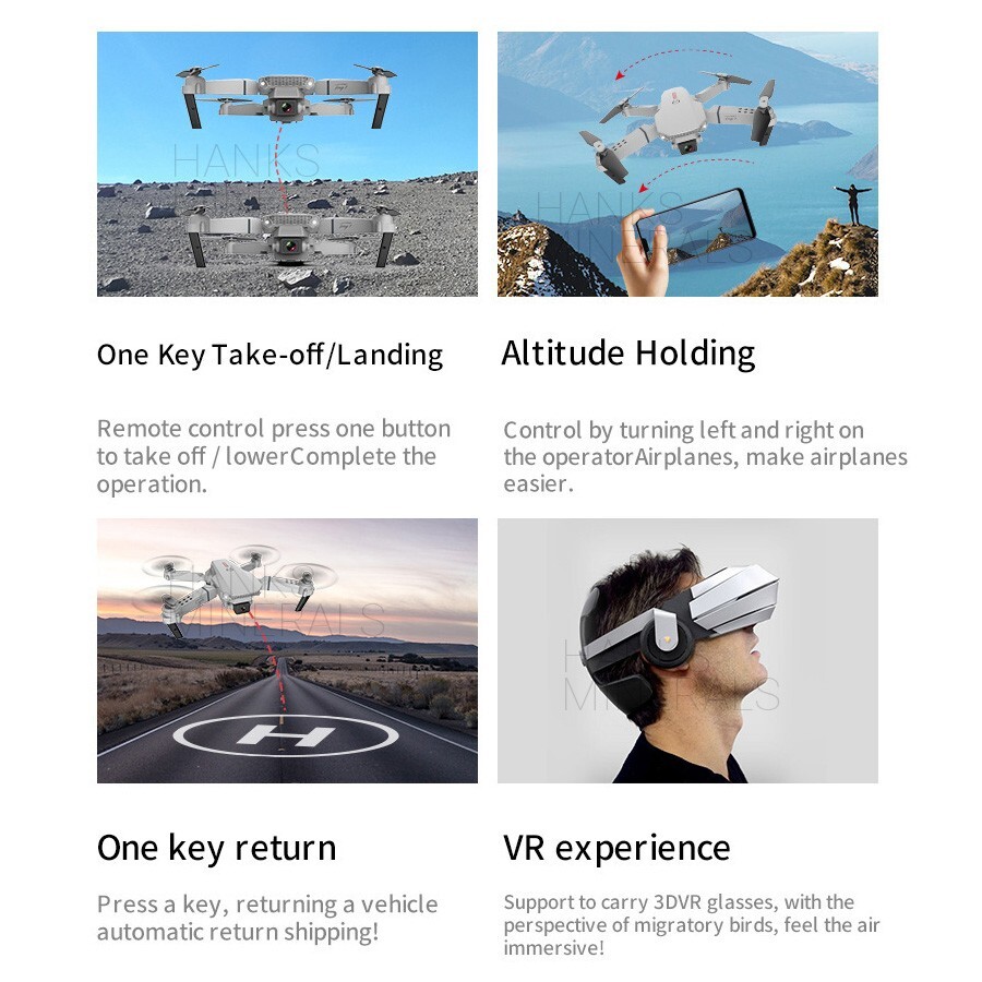 Drone 2023 4K HD Dual Camera WiFi FPV RC Foldable Quadcopter + 4 Batteries
