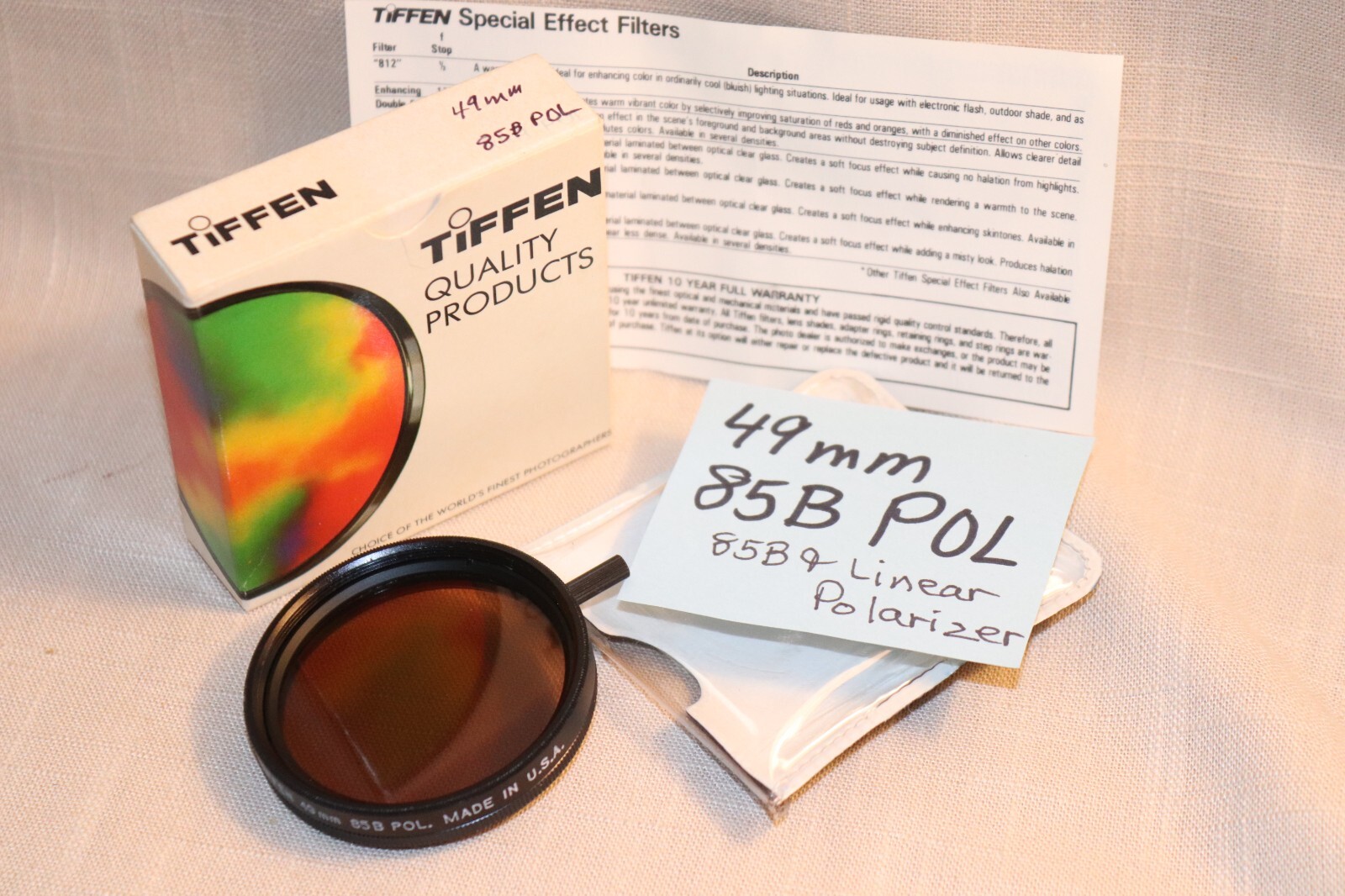 NEW Vtg TIFFEN 49mm 85B POL FILTER USA 49mm Combo 85B Warm & Linear Polarizer