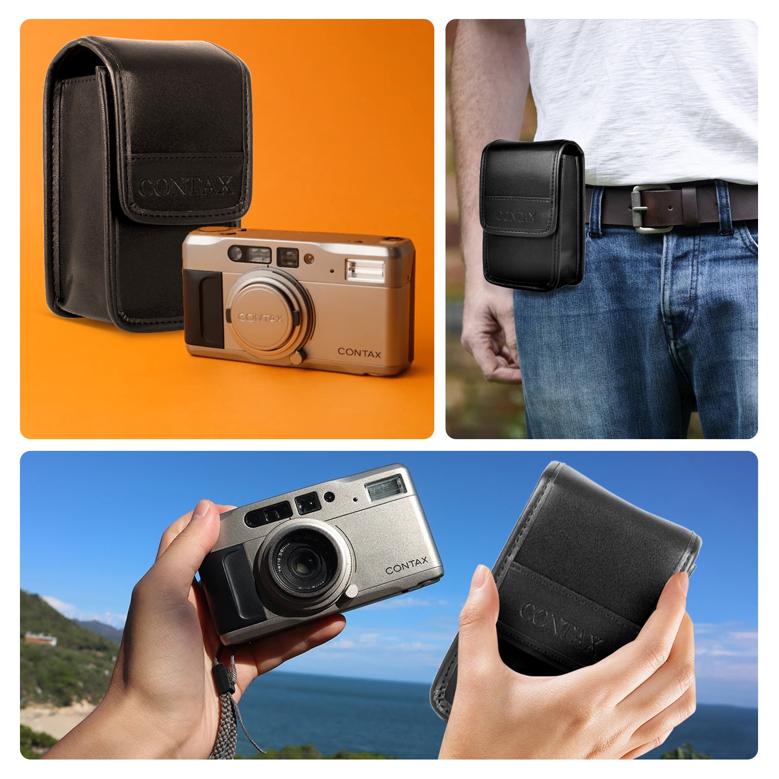 Leather Camera Bag Case Pouch For Contax TVS3 TVS2 TVS1 T2 T3 Point & Shoot 35mm