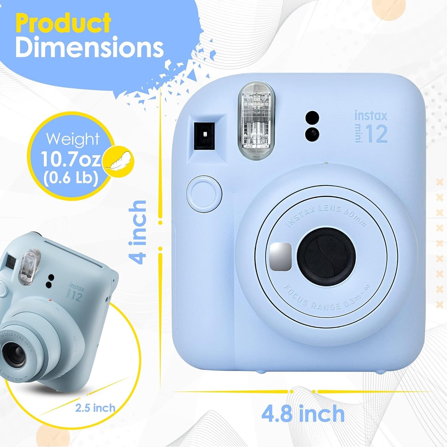 Fujifilm Instax Mini 12 Instant Camera+ 11 PC Accessory Kit -Clay White Camera