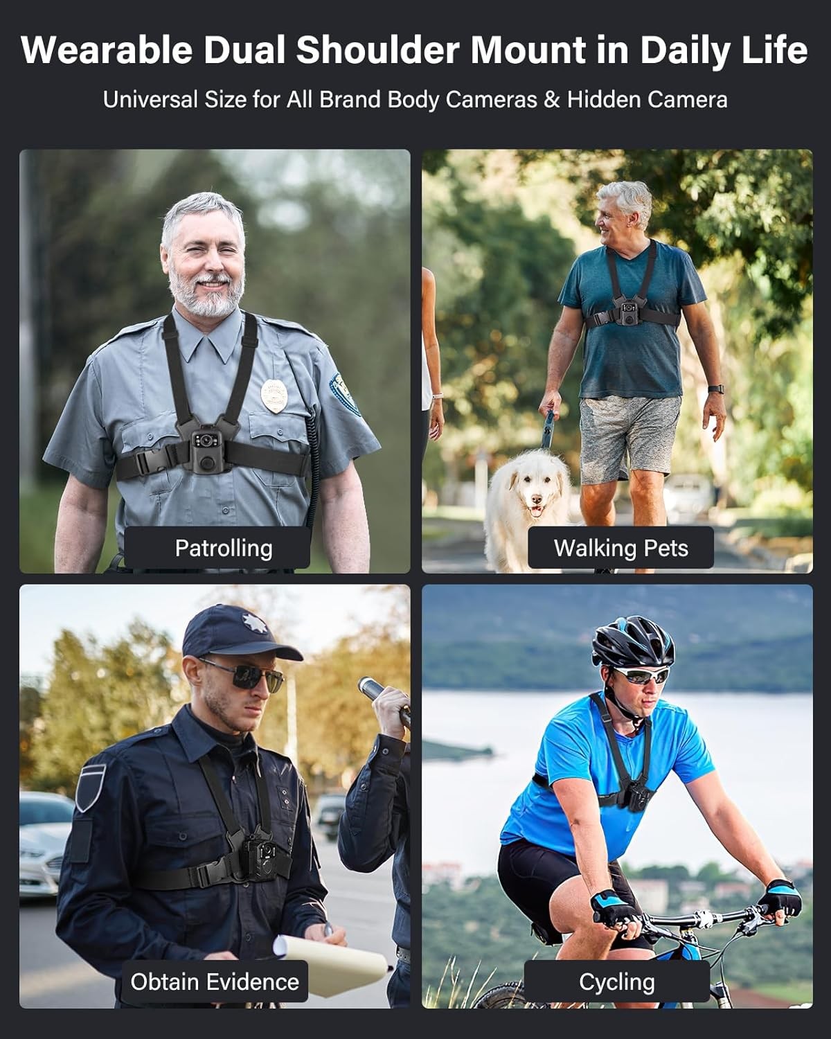 BOBLOV Dual Shoulder Mount for All Brand Body Cam Wearable Body Camera Mount