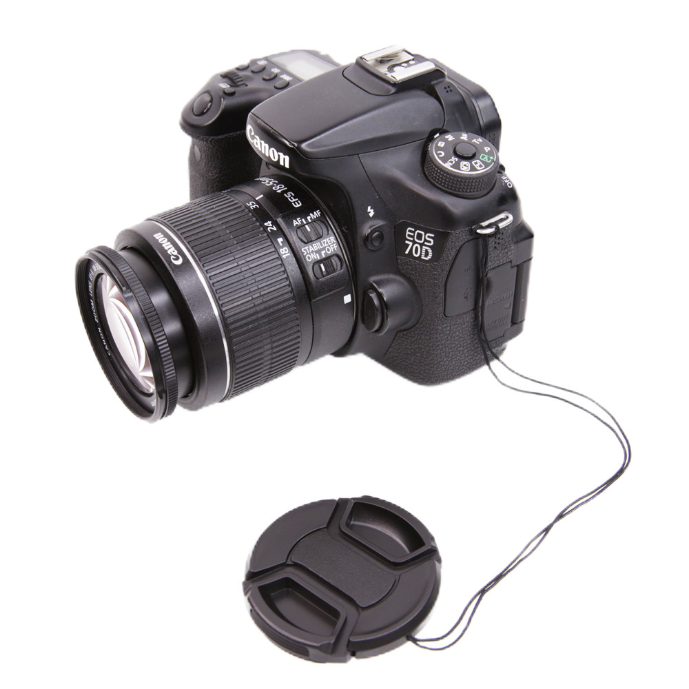 Center Pinch Snap-On Front Lens Cap Cover + Anti Lost String f DSLR Camera x2
