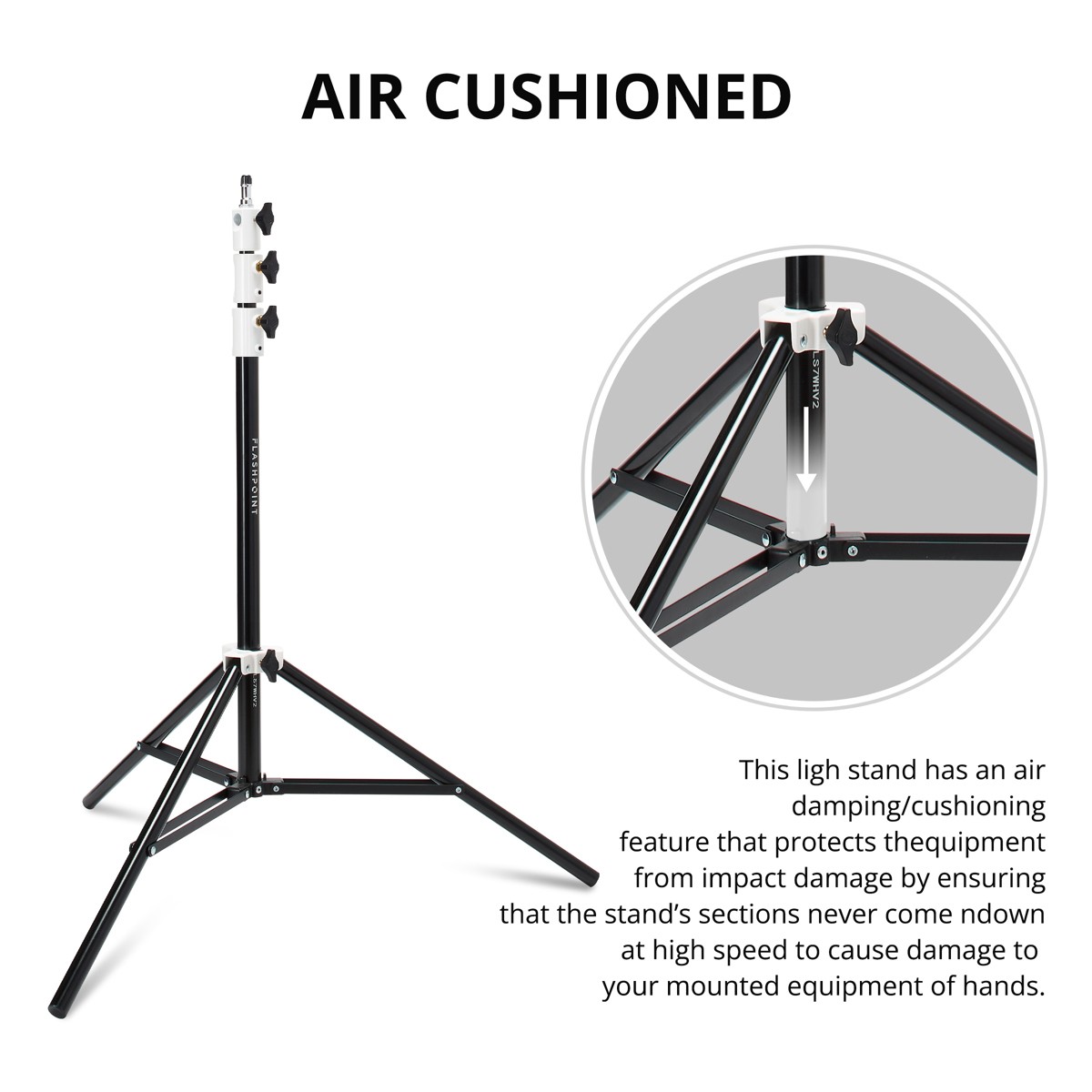 Flashpoint Pro Air-Cushioned Heavy-Duty Light Stand (White, 7.2′) #FP-S-7-WH-V2