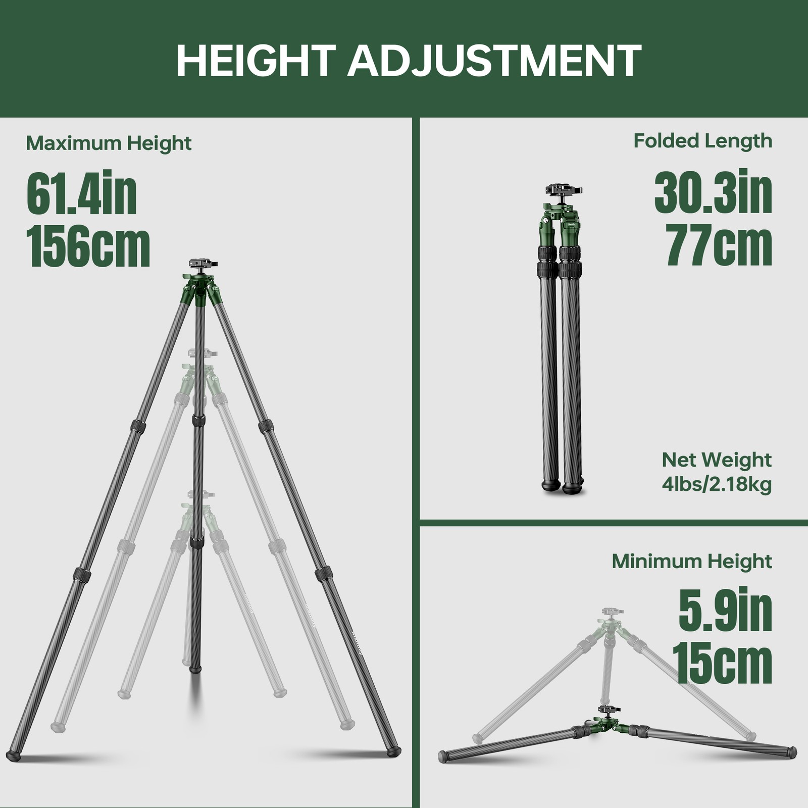 Manbily Carbon Fiber Inverted Hunting Tripod Picatinny Arca Swiss Adapters NEW