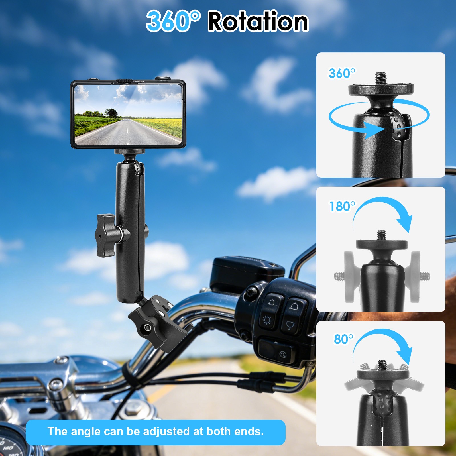 Bike Motorcycle Camera Mount Handlebar Clamp for GoPro Hero 13 12 Insta360 DJI