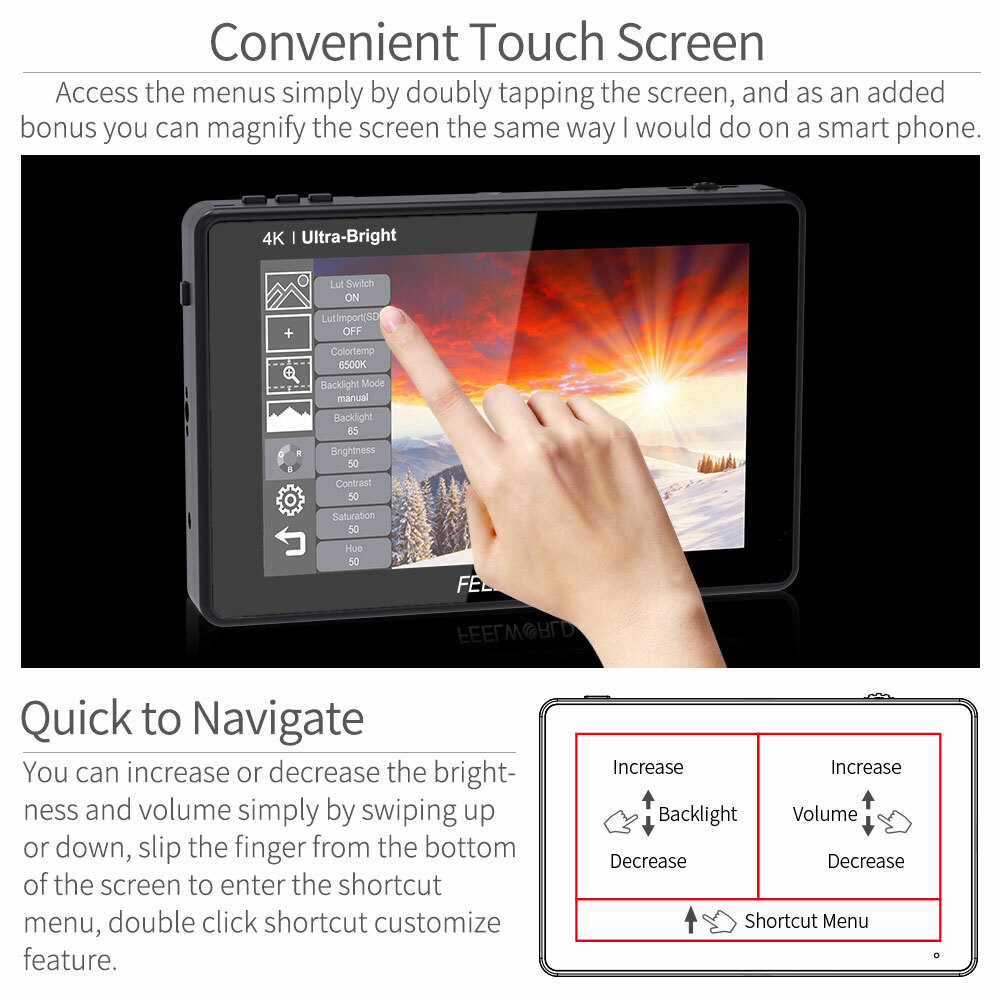FEELWORLD LUT7 7 inch DSLR Camera Field Monitor Touch 2200nit Bright 3D LUT HDMI