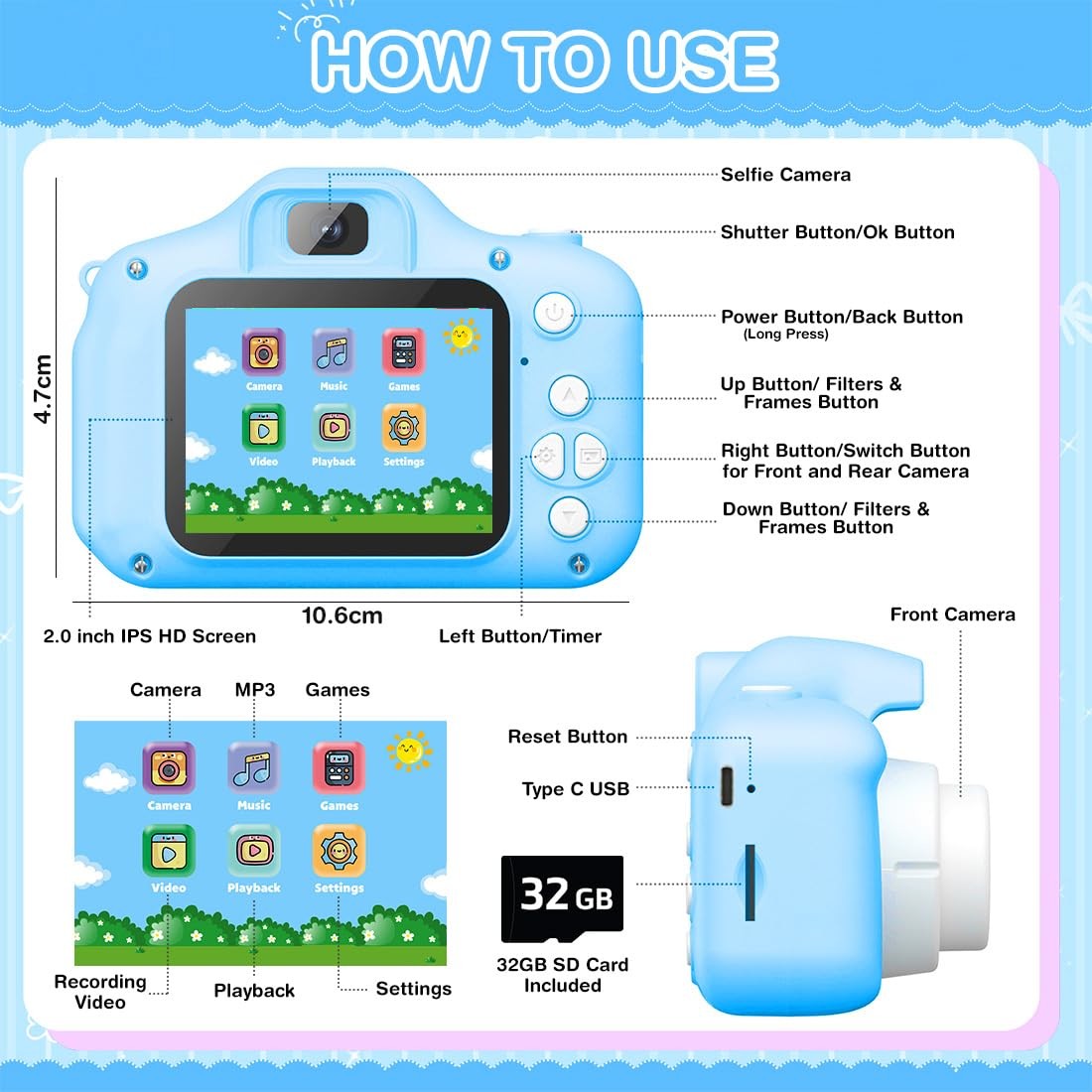 for Boys & Girls 3–8 Years | Digital for 1080P Selfie Video | Rechargeable wi…