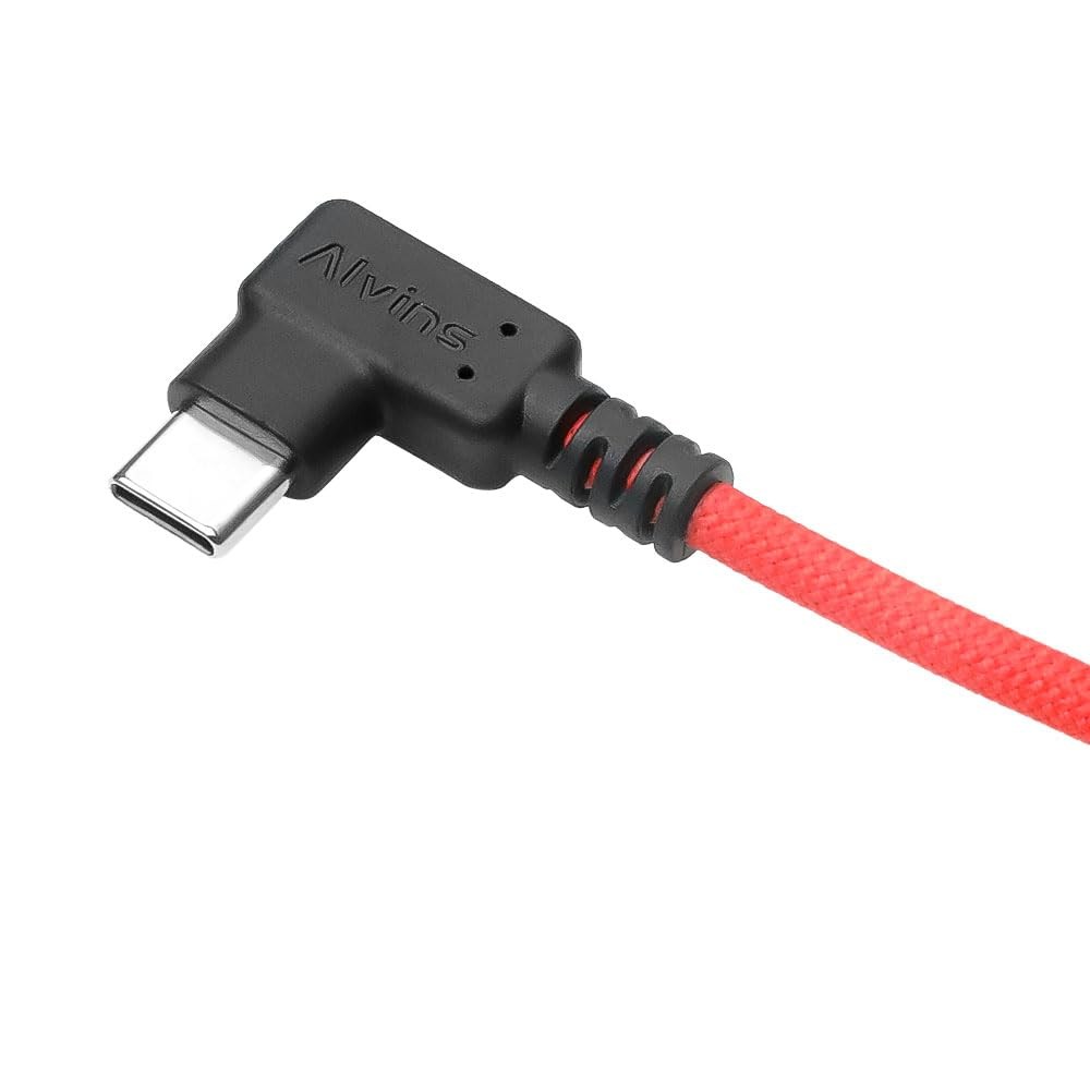 Braided FastCharge Power Cable Right Angle USB-C Type-C to 0B 2 Pin Black-Plated