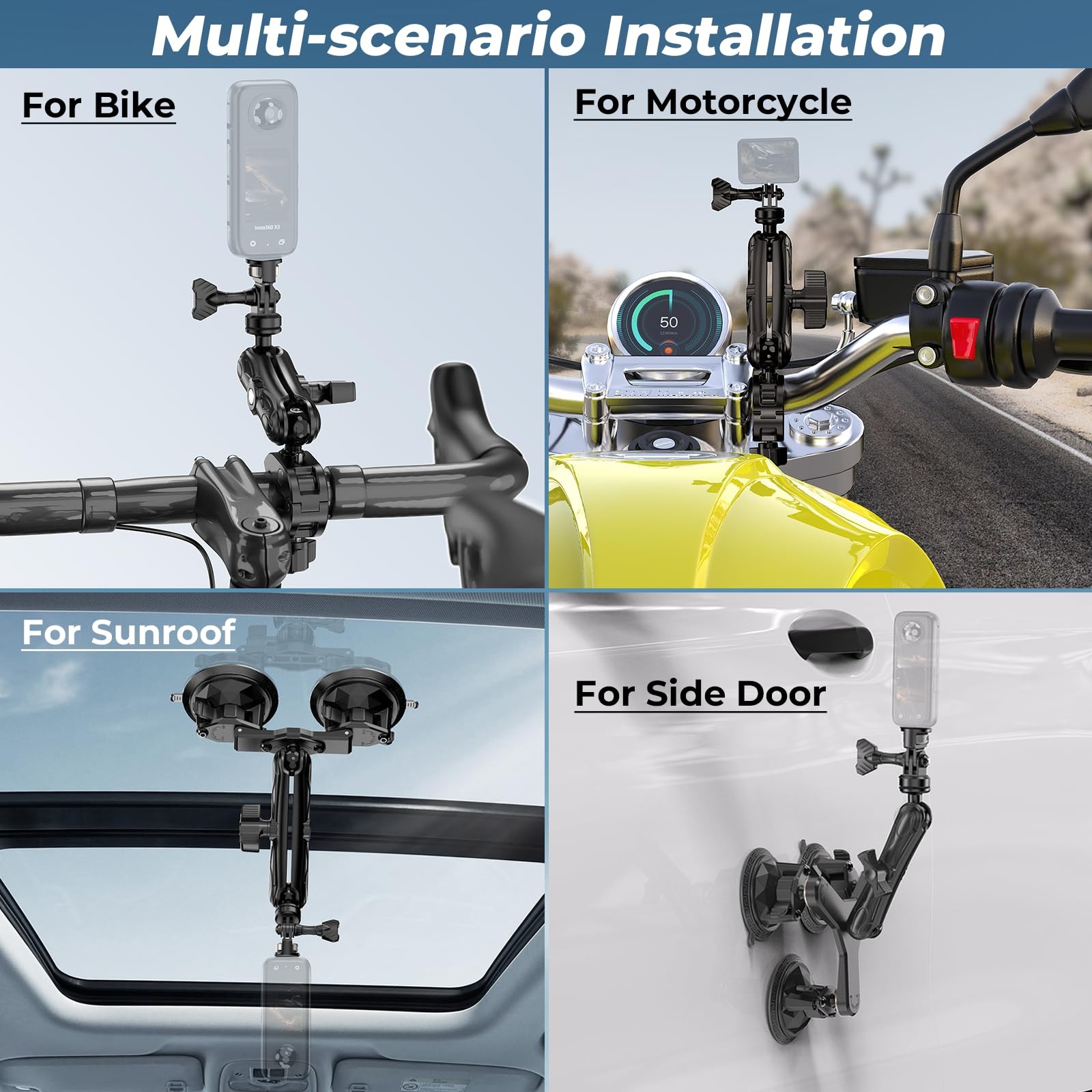 Suction Cup Car Mount – Aluminum Alloy Extendable Selfie Stick, Five 3.5″ Lar…