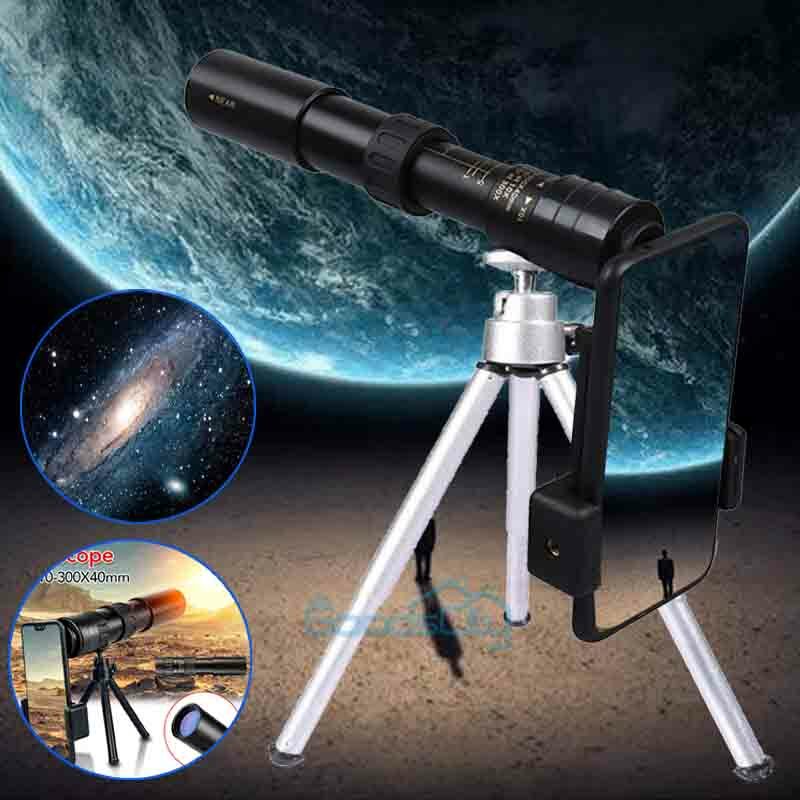 HD 10-300X40mm Zoom Monocular Telescope+Tripod+Clip Night Vision