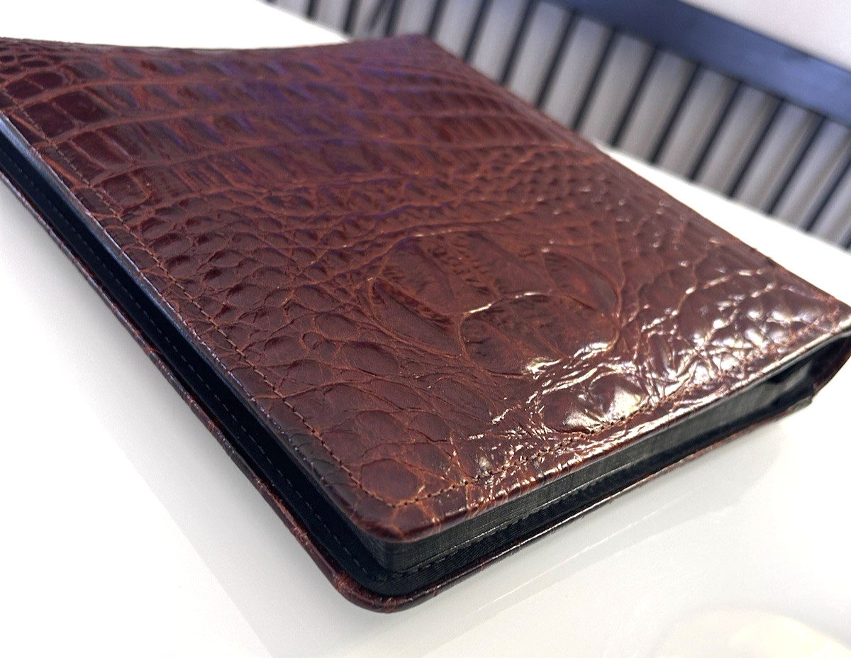 RAIKA Croc Embossed Genuine Leather Tan Photo Album Handcrafted USA