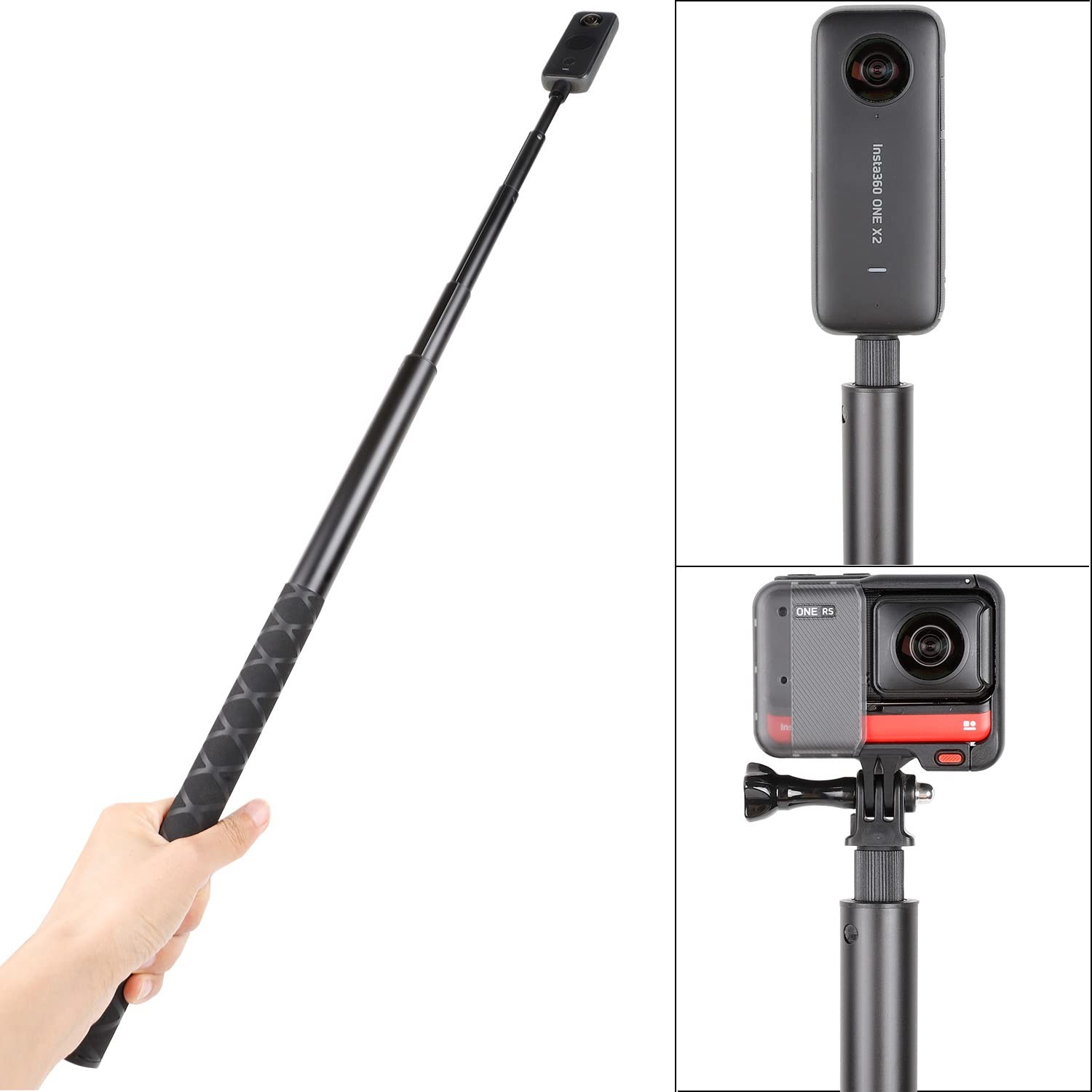 PellKing Long 77inch Invisible Selfie Stick for Insta360 ONE X5,X4, X3, Black